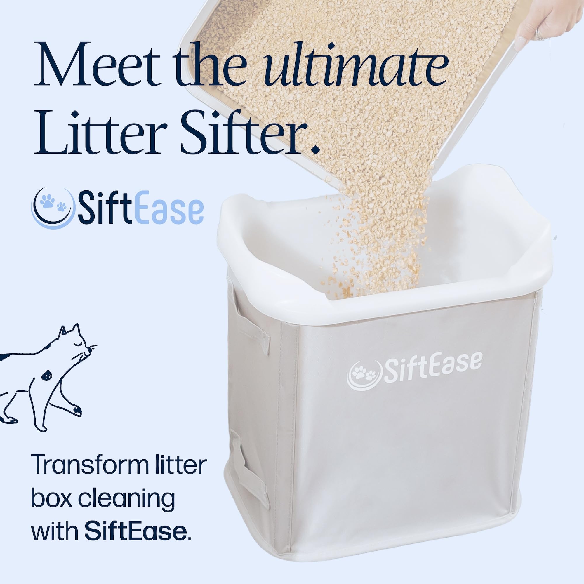 Cat Litter Sifter - Siftease Sifting Litter Box Cleaner, Fast & Easy Scoop Free Cleaning, Large Capacity Sifter With Bin For Eff