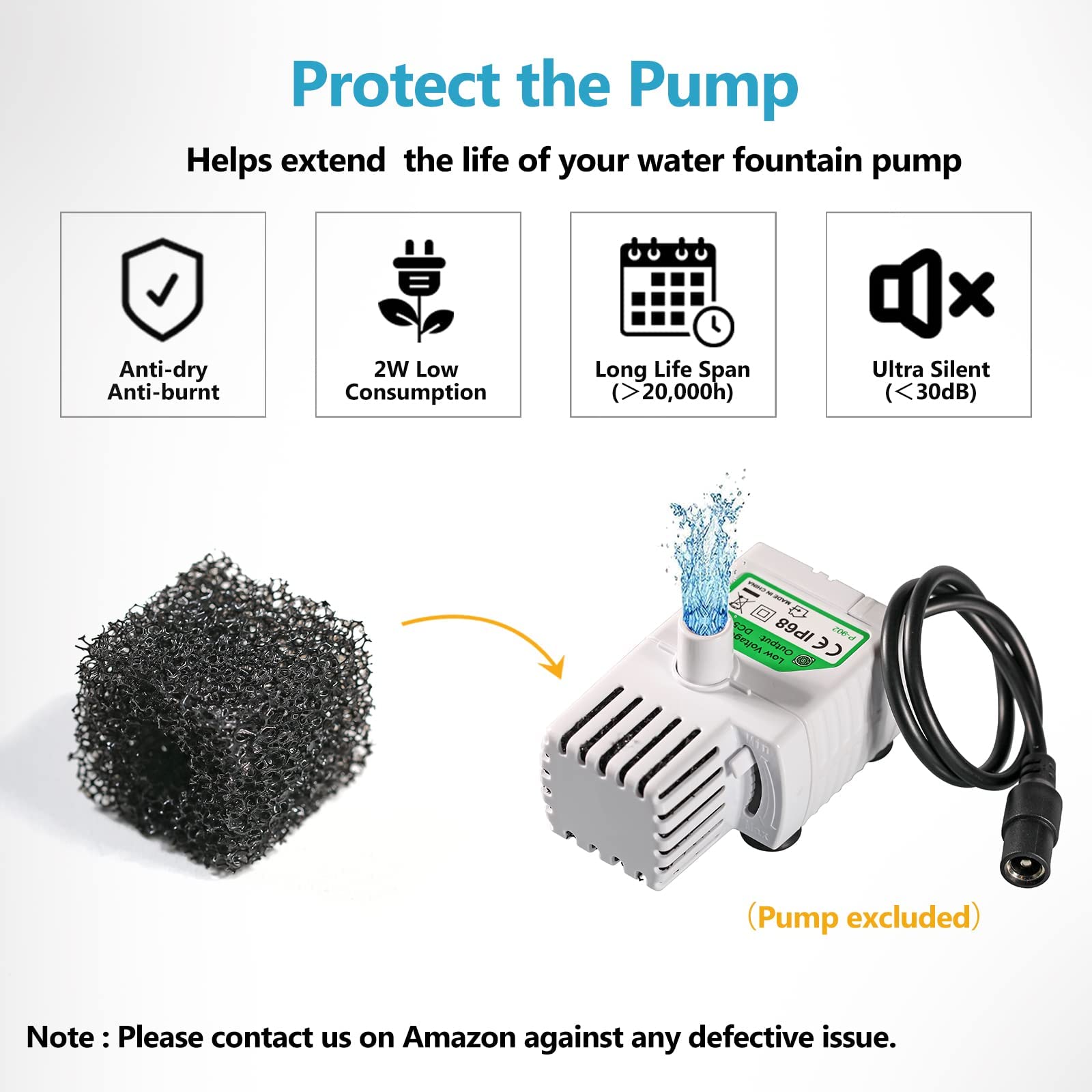 ORSDA Pet Water Fountain Replacement Pump Filters, 8Pcs Black, Compatible with ORSDA/ZeePet Stainless Steel Dog & Cat Fountain, Model ORSDA-D60-CA