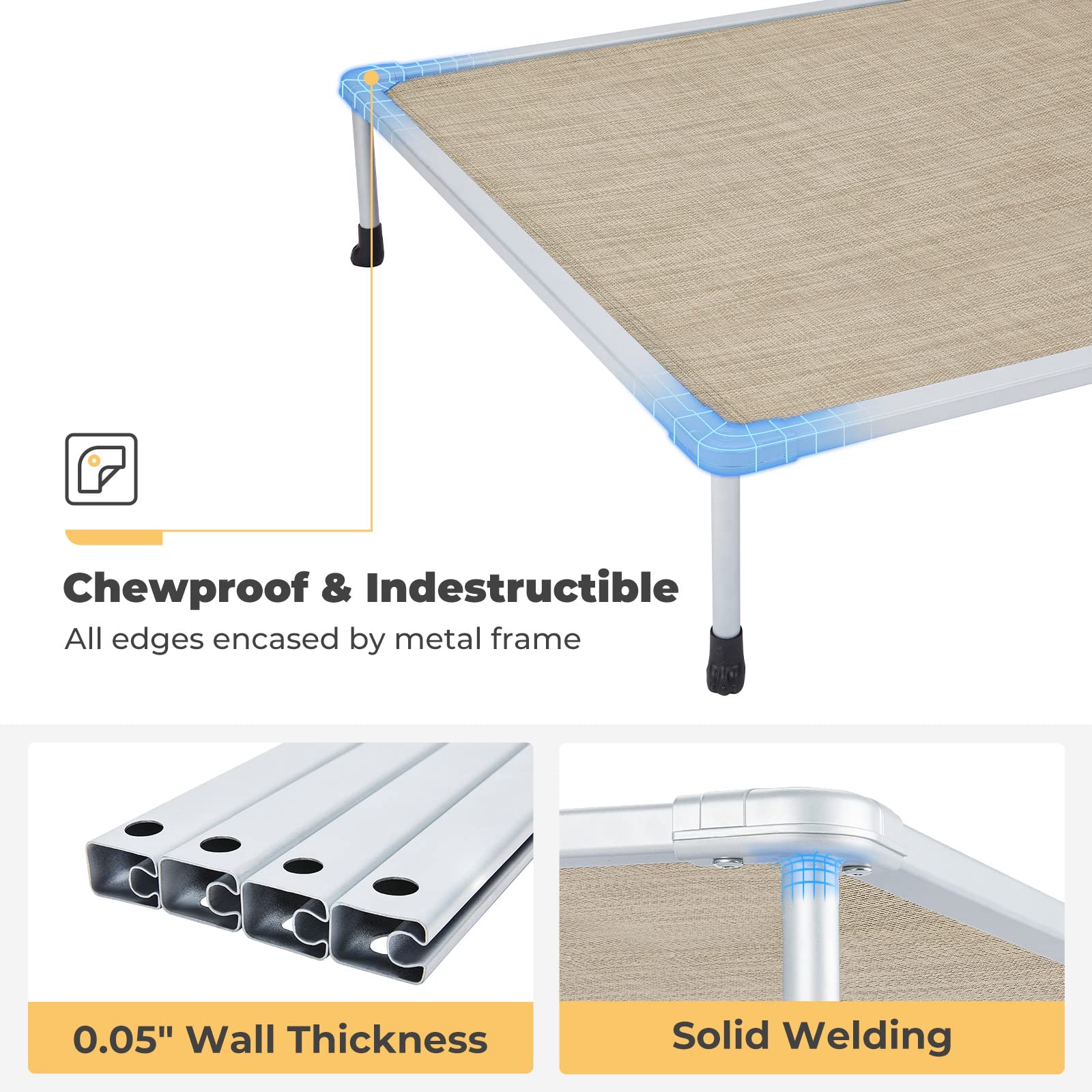Veehoo Cooling Outdoor Elevated Dog Bed - Chewproof Raised Dog Cots Bed For Large Dogs, Washable Pet Platform With Non-Slip Feet