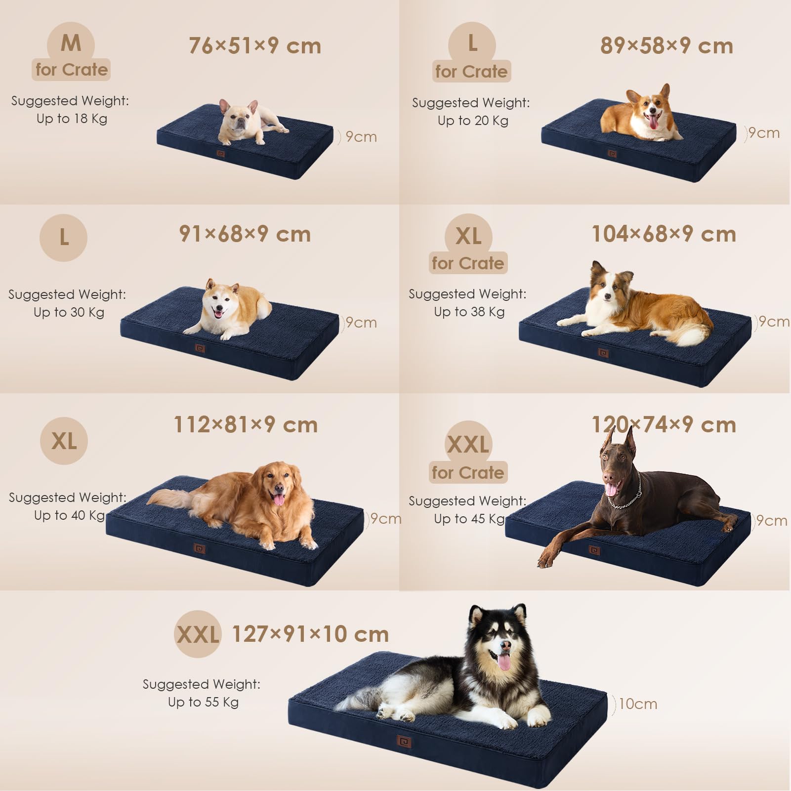 Eheyciga Orthopedic Dog Beds For Large Dogs With Removable Washable Cover, Navy, 36X27