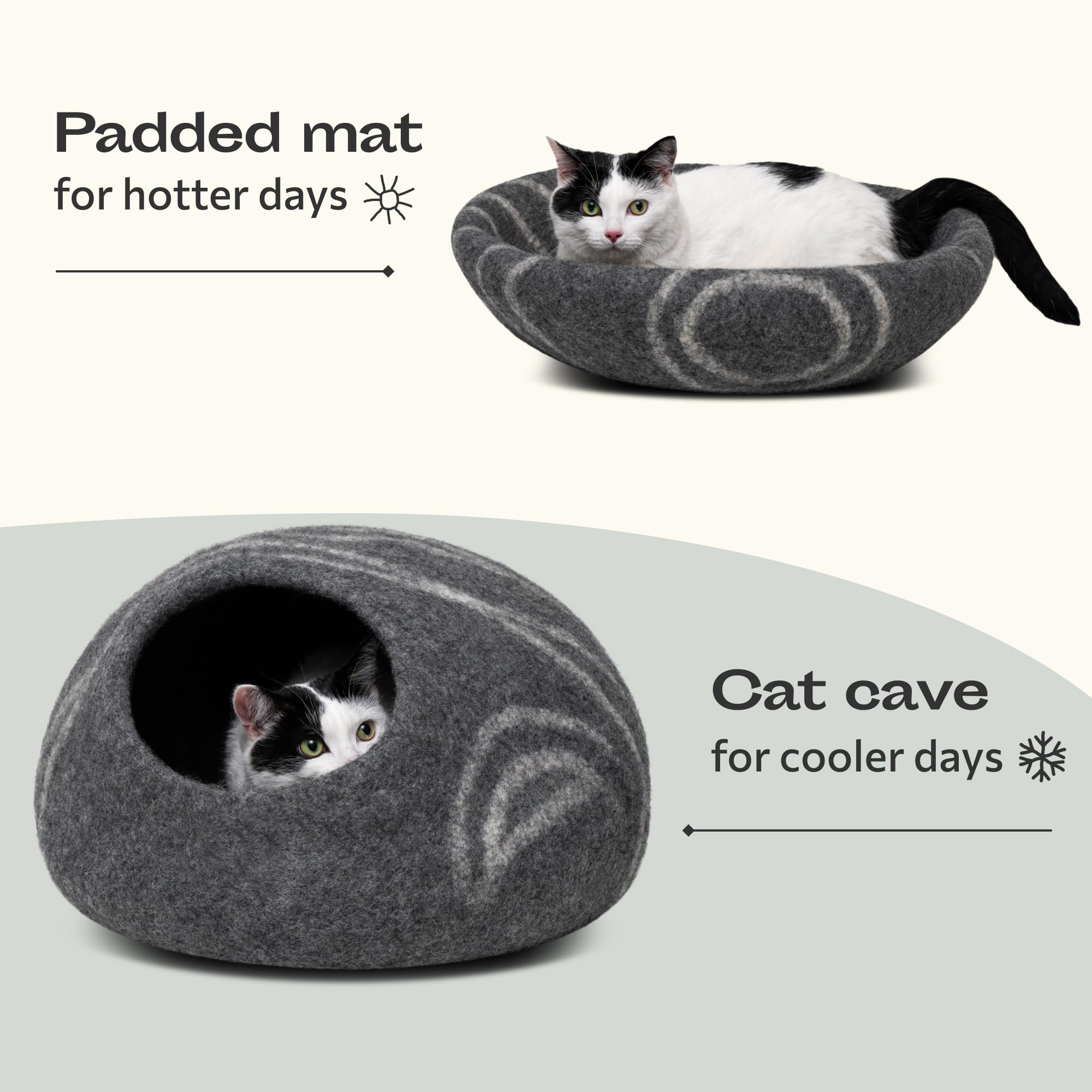 Meowfia Premium Felt Cat Bed Cave - Handmade 100% Merino Wool Bed For Cats And Kittens (Dark Shades) (Medium, Dark Grey)