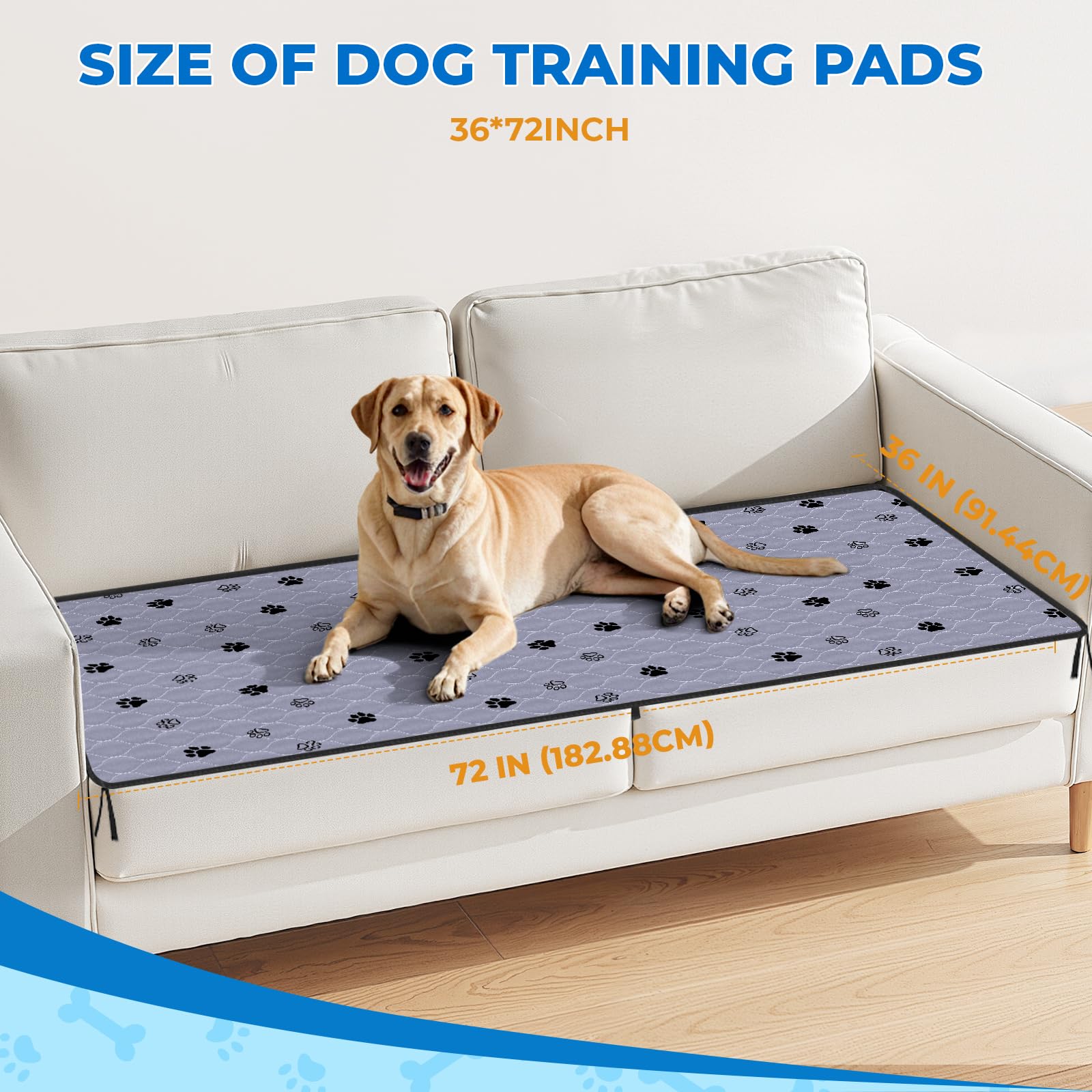 Washable Dog Pee Pads, 2 Pack 36*72' Non Slip Dog Mats With Great Urine Absorption, Reusable Puppy Pee Pads For Whelping,Potty,Training