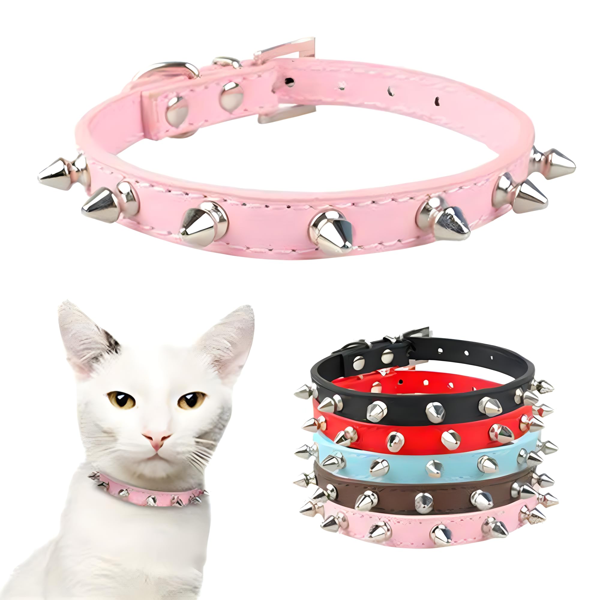 Spiked Dog Collar For Small Dogs,Soft Pu Leather Rivet Spike Stud Studded Cat Collars Adjustable For Xs Small Breed Pet Teacup M