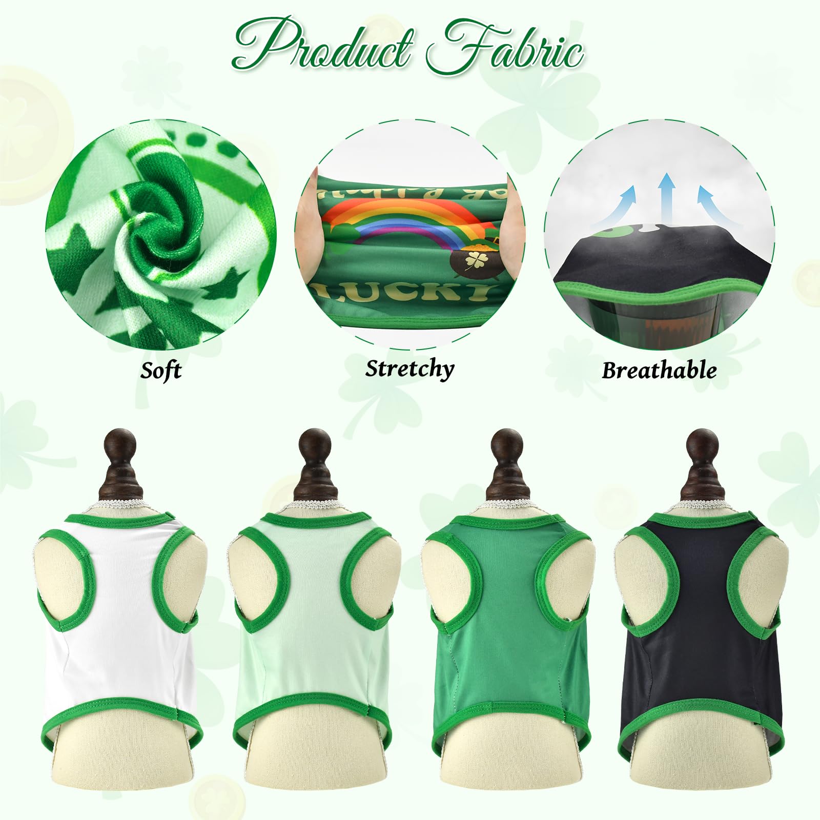 Lysskmk 4 Pack St. Patrick'S Day Dog Shirts Shamrock Rainbow Bridge Tank Tops For Small Medium Dogs Lucky Green Beer Pattern Sle