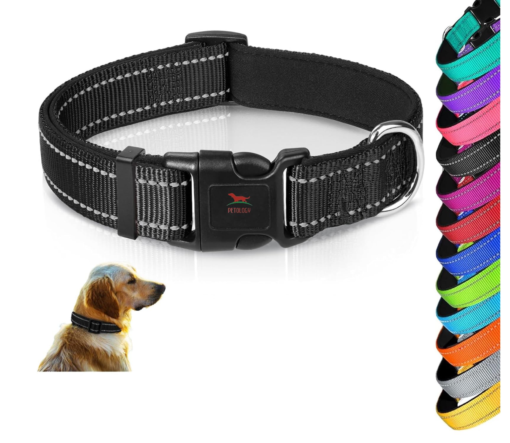 Petology Reflective Adjustable Dog Collar For Small Dogs (2030 Cms) | Soft Neoprene Padded Nylon Pet Collar With Safe & Quick R