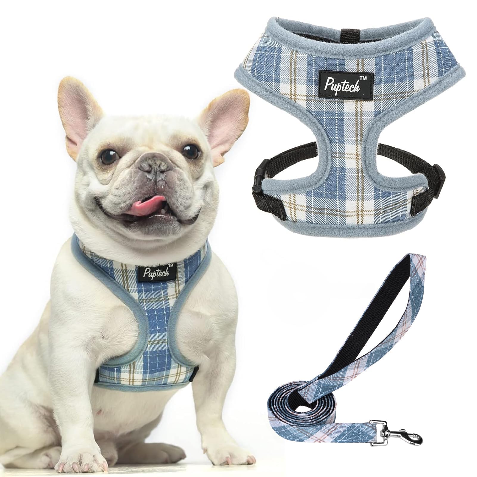 Pupteck Soft Mesh Dog Harness And Leash Set Pet Puppy Cat Comfort Padded Vest No Pull Harnesses, Sky Blue, M