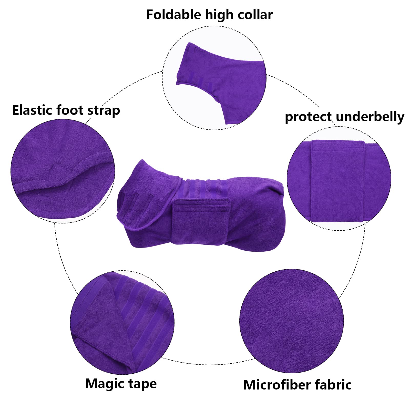 Geyecete Dog Drying Coat - Microfiber Bathrobe Towel, Super Absorbent, XX-Large, Purple