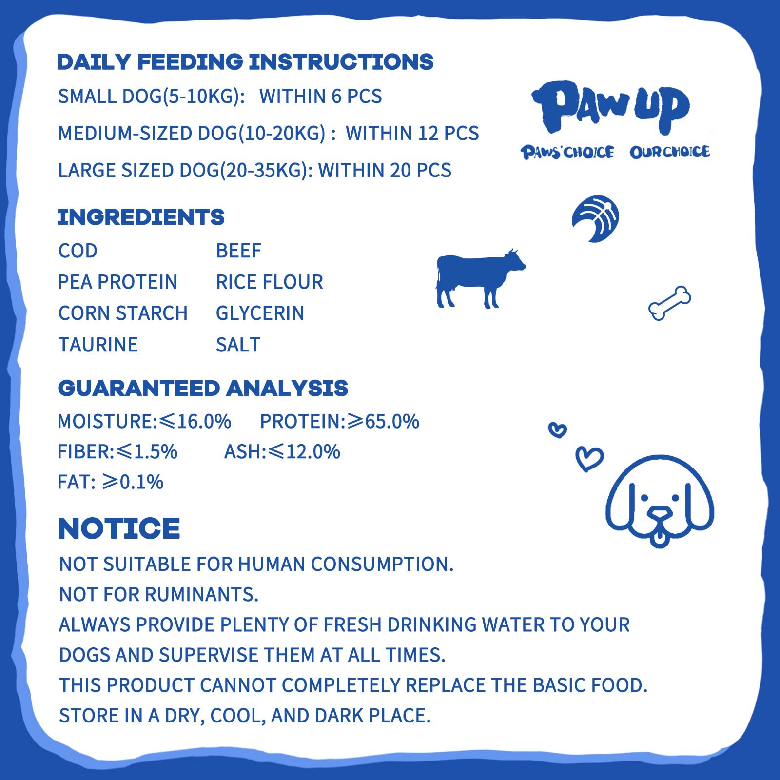 PAWUP Dog Treats Beef Cod Cubes, Grain Free, Low Fat, 12.5 oz, Rawhide Free, Training Rewards