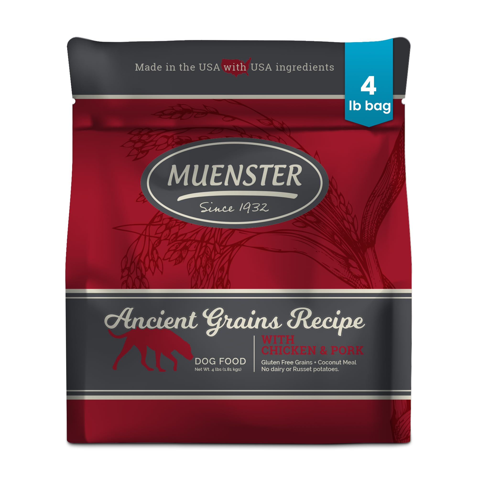 Muenster Ancient Grains Chicken & Pork Dry Dog Food, 4lb - Gluten-Free, High Protein, Digestive Support