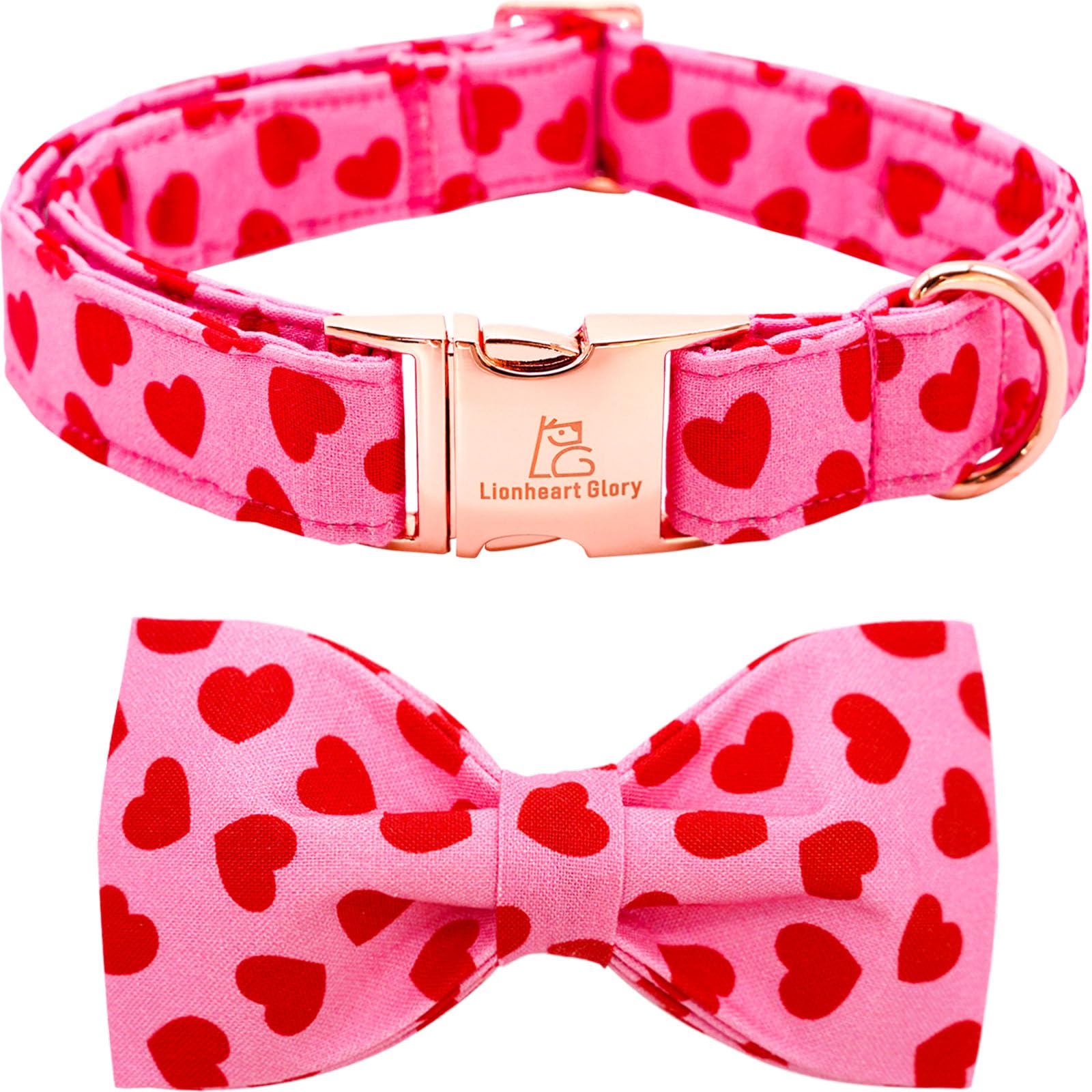 Lionheart Glory Dog Bow Collar Valentine'S Day Dog Collar For Medium Dogs, Hearts Dog Collars With Bowtie Spring Dog Collar Pet 