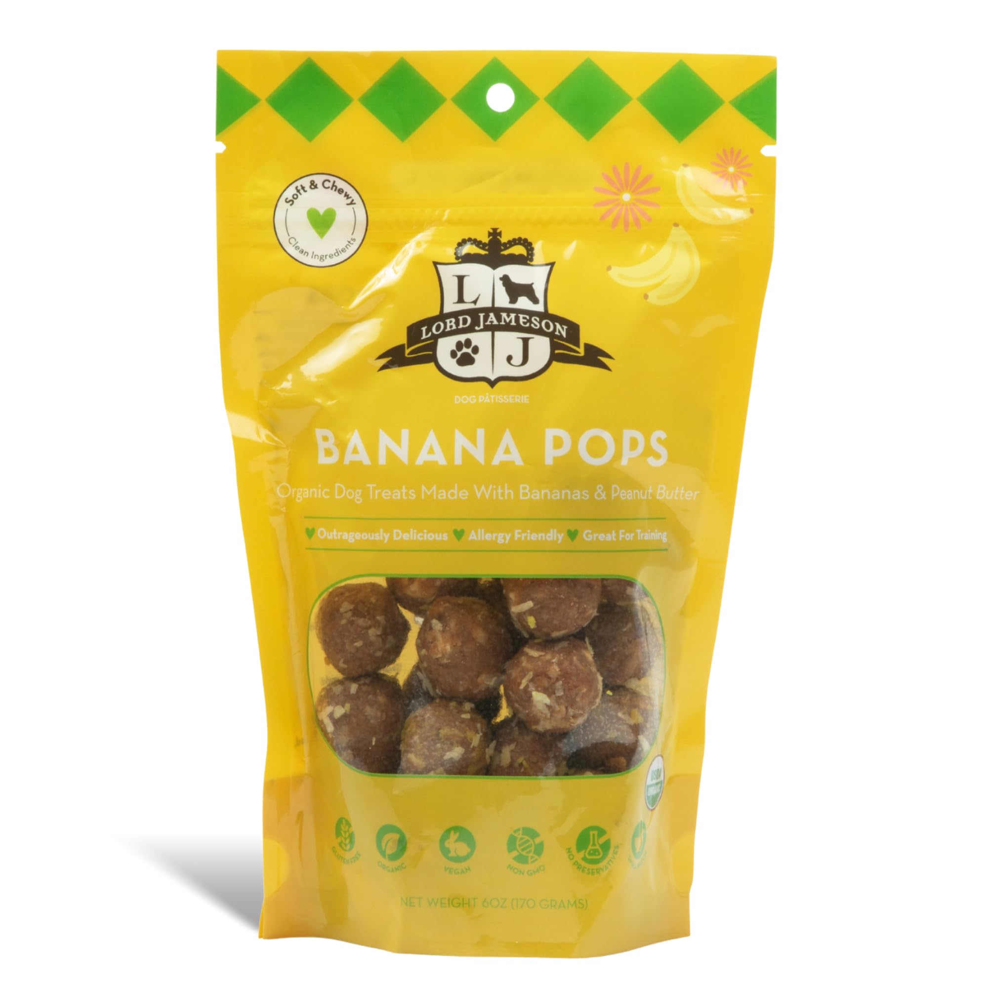 Lord Jameson Banana Pops 6 oz: Organic Soft & Chewy Dog Treats | Natural Puppy & Senior Treats | Easy Chew Hypoallergenic Dog Sn