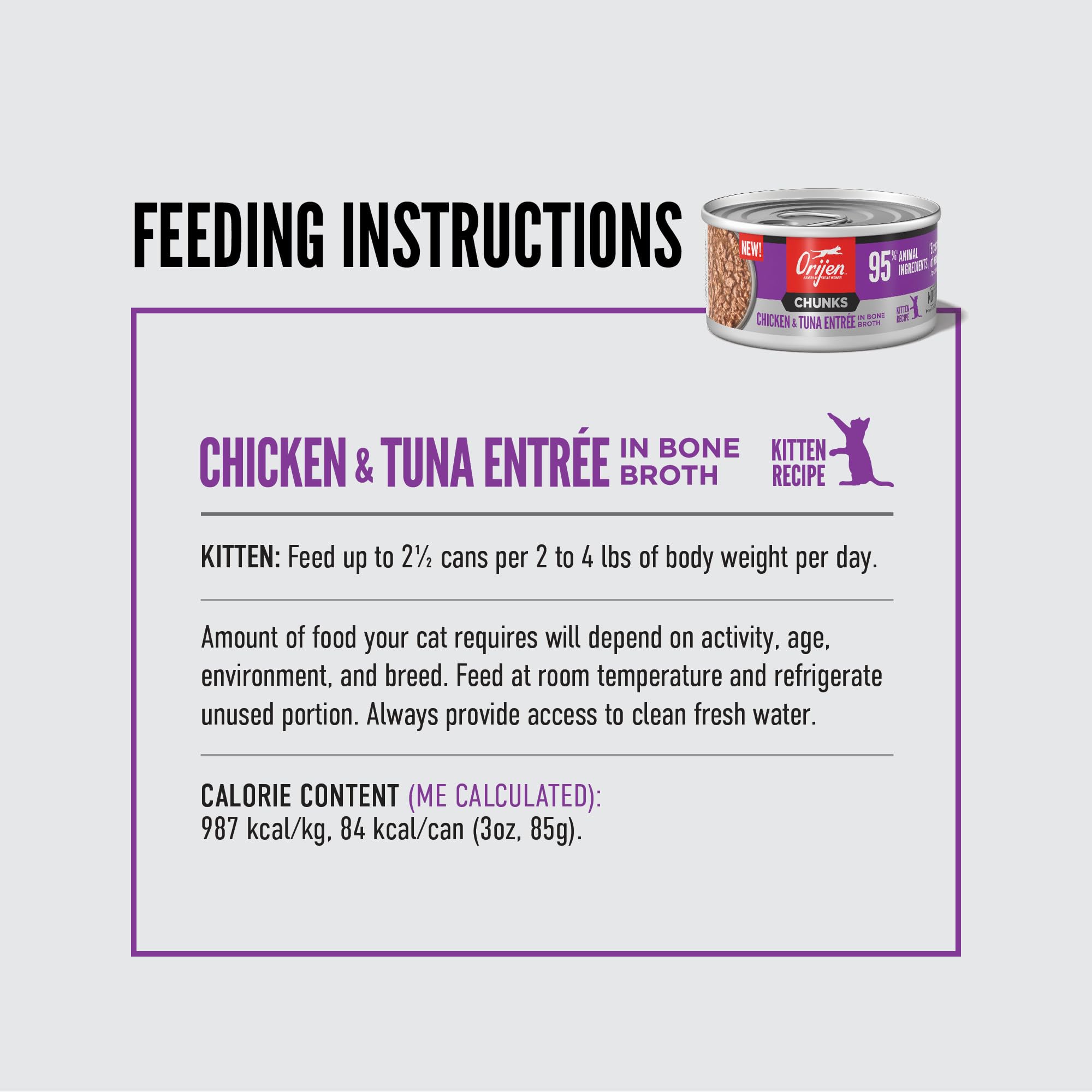 ORIJEN Chunks & Shreds Wet Cat Food Chicken and Tuna Kitten Entr  e 3oz Cans (12 Count)
