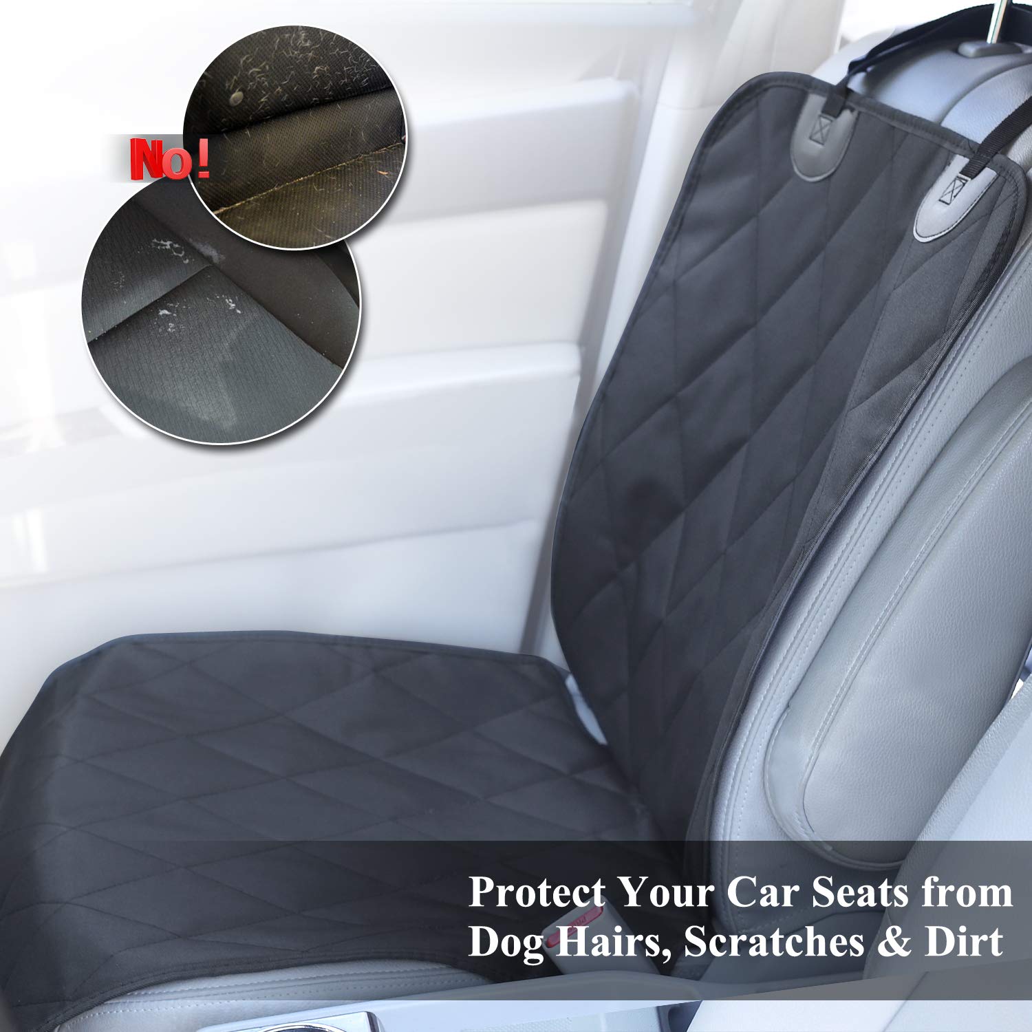 Vivaglory Front Dog Seat Covers, 1Pack No-Skirt Design 4 Layers Quilted & Durable 600D Oxford Car Seat Cover For Dogs With Anti-