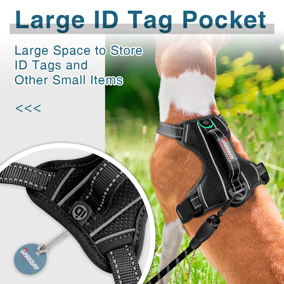 BARKBAY No Pull Dog Harness, Heavy Duty, Reflective, Easy Control Handle, Small (Chest: 17-22"), Black, with ID Tag Pocket