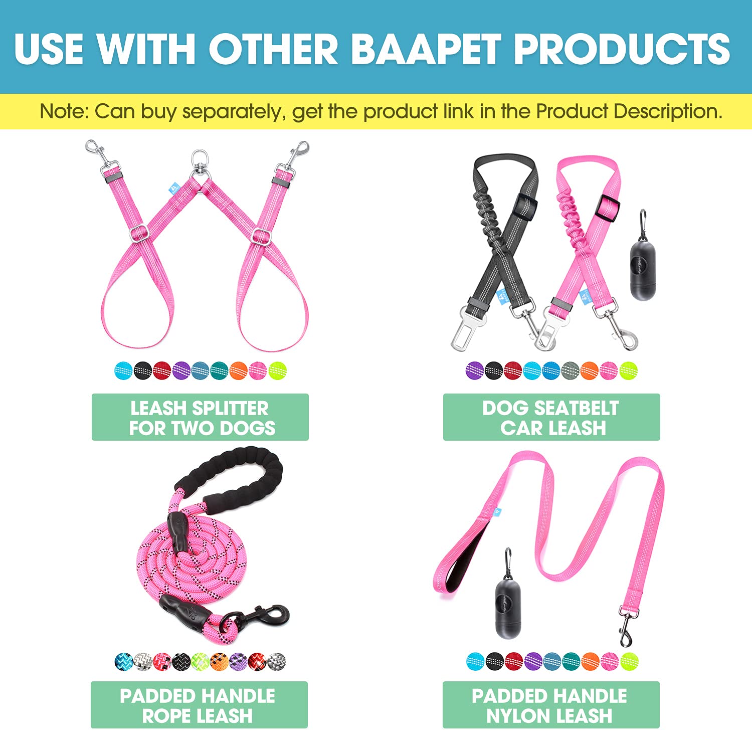 BAAPET Pink Dog Collar for Small to Large Dogs, XS - 3/4 x (9-13), Double Security Dual D-Ring with ID Tag Hanger