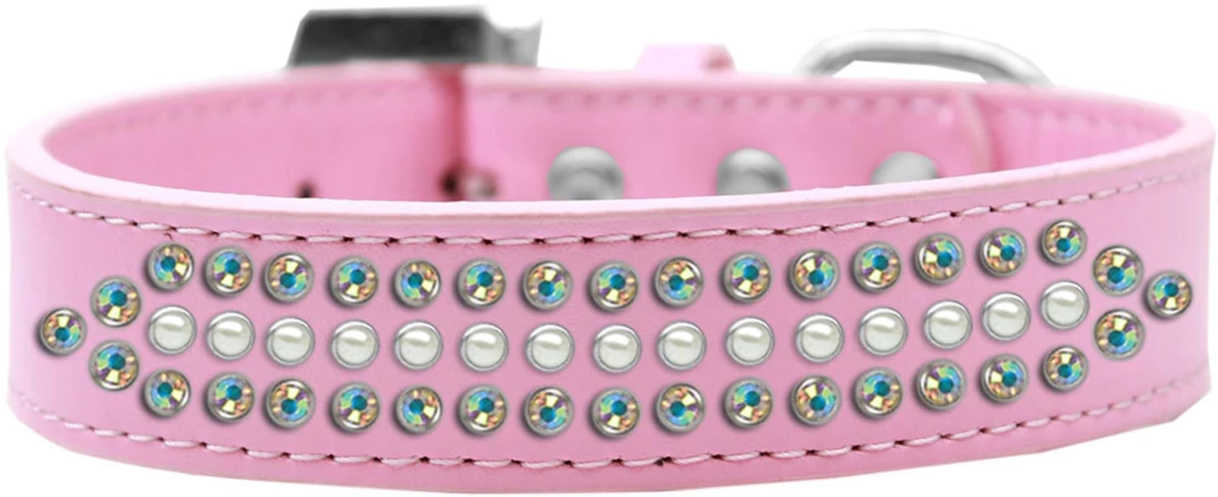 Dog, Puppy and Pet Fashion Collar, Ritz Pearl & Aurora Borealis Crystals Rimsets Light Pink 20