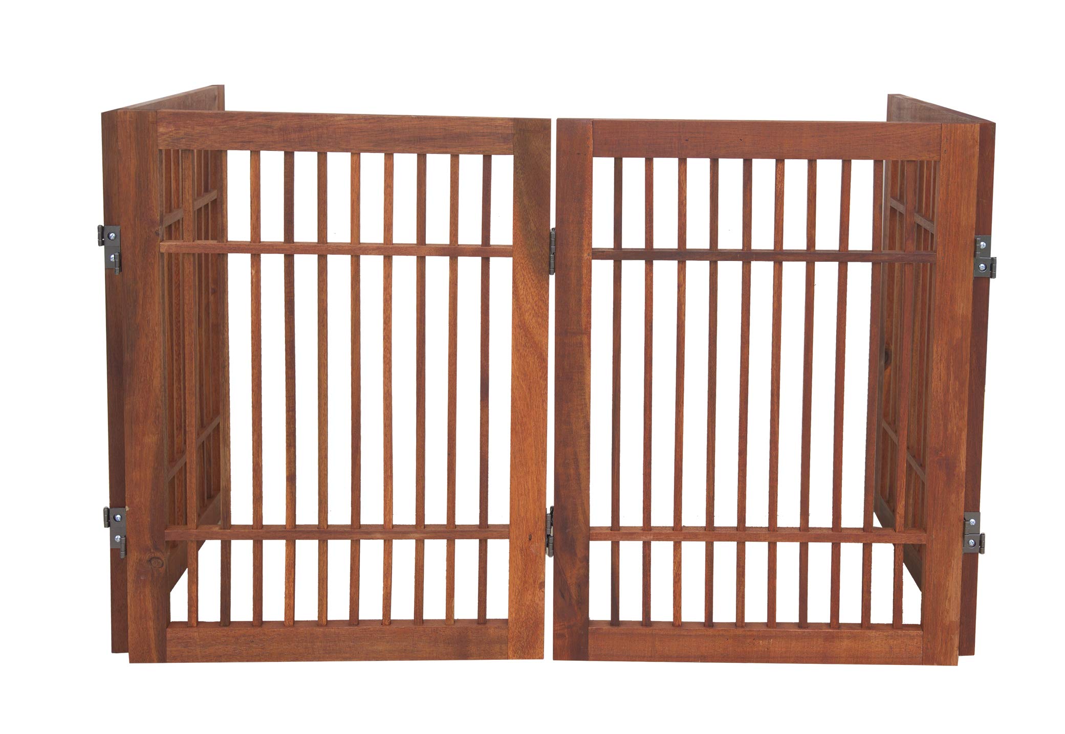 Pet Dog Gate For Doorways Strong And Durable Freestanding Expandable Folding Acacia Wood Hardwood Portable Wooden Fence Indoors Or Outdoors By Urnporium (Brown Pet Gate, 4 Panel 24' Tall)