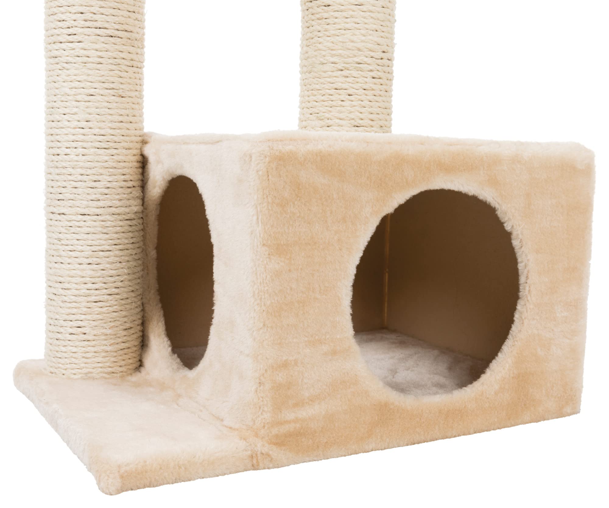 Trixie Valencia Scratching Post With Condo, Two Platforms, Dangling Cat Toy, Beige