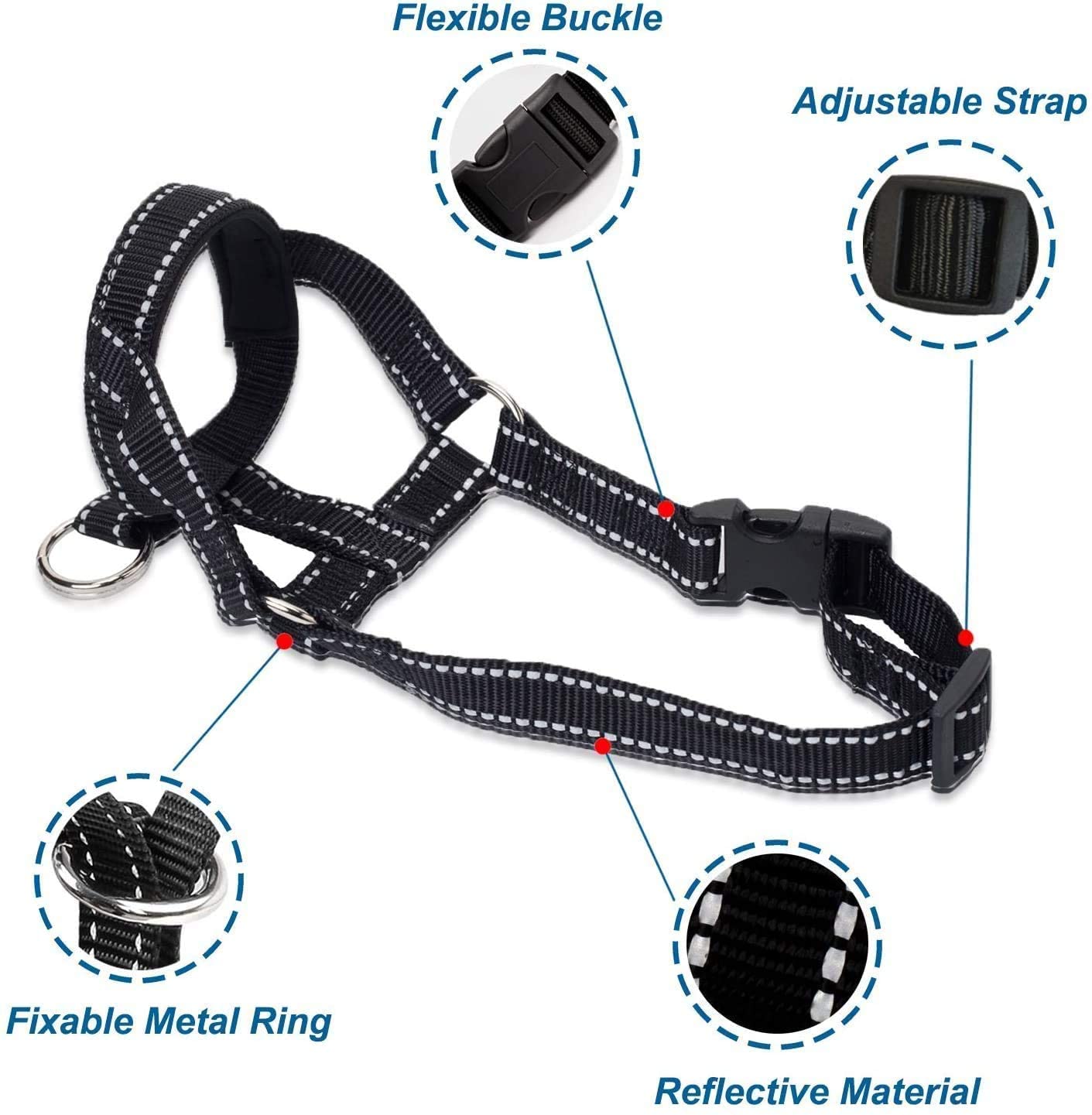 Dog Head Halter With Reflective Safety Strap Stop Dog'S Pulling, Dog Head Collar For Small Medium Large Dogs(L,Black)