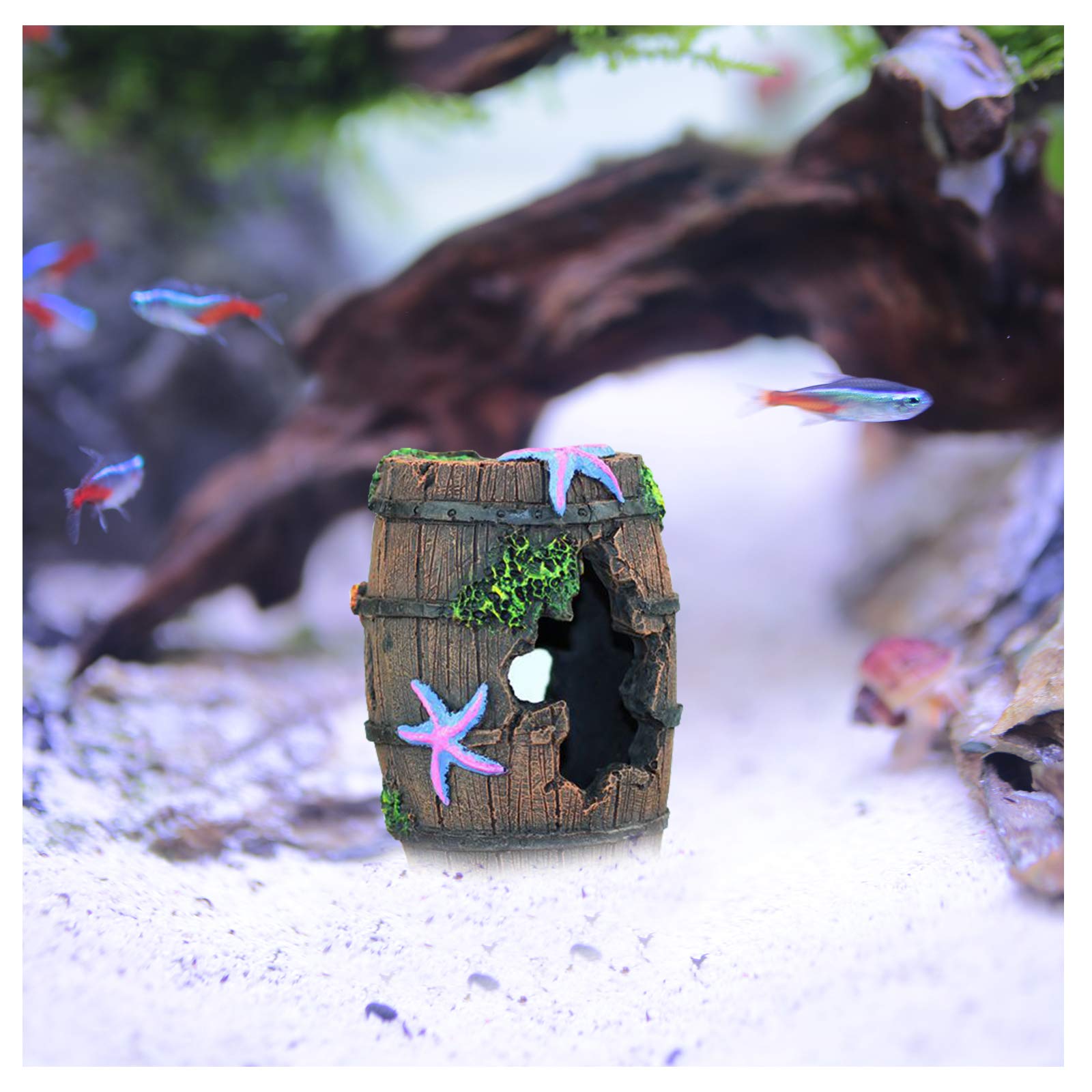 Wishlotus Aquarium Fish Tank Decorations, Aquarium Hideout House Theme Plastic Plants Fish Cave Aquarium Castle Mermaid Ornament
