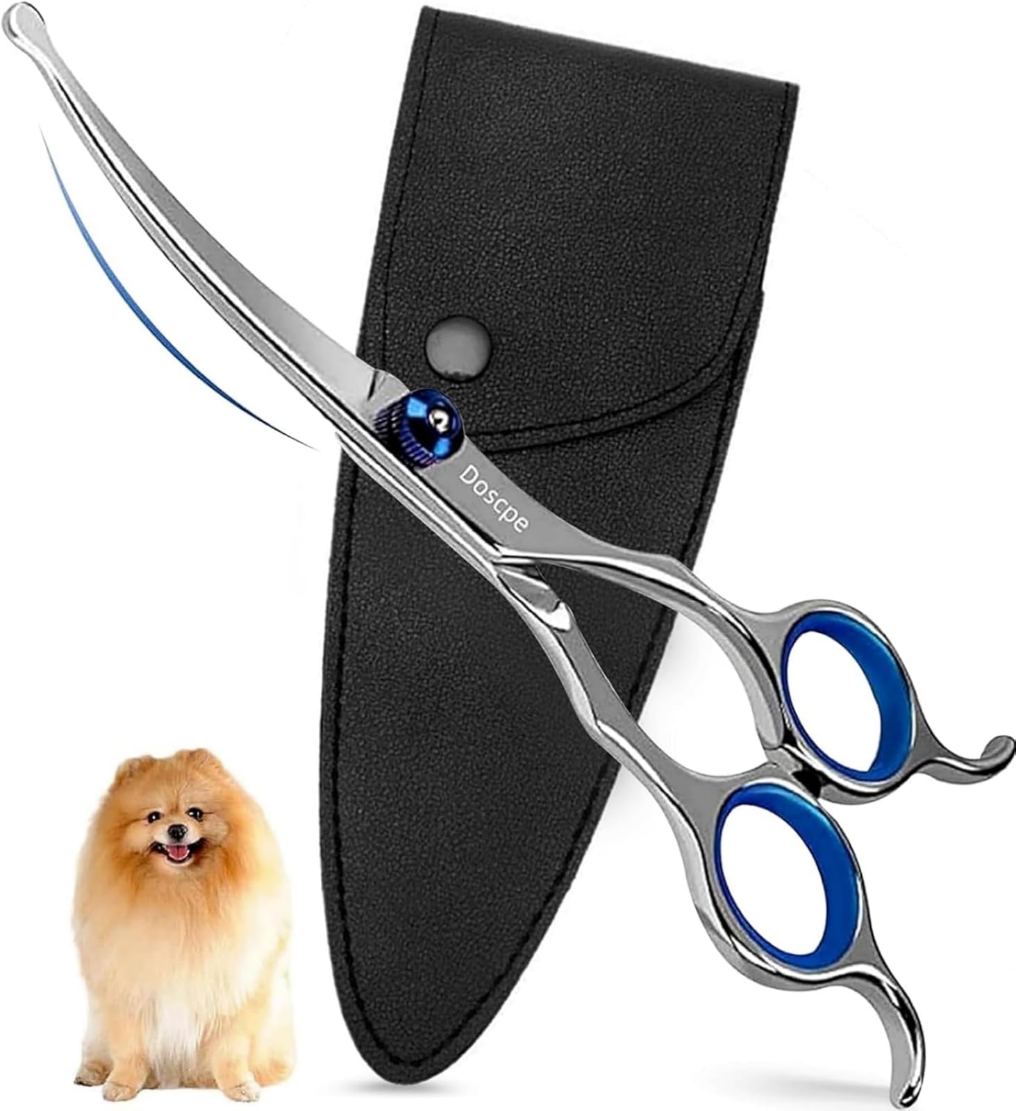 Doscpe Curved Dog Grooming Scissors 7.28 Inches Round Tips Pet Grooming Shears For Dog Cat On Face Paw Hair Trimming Right Left 