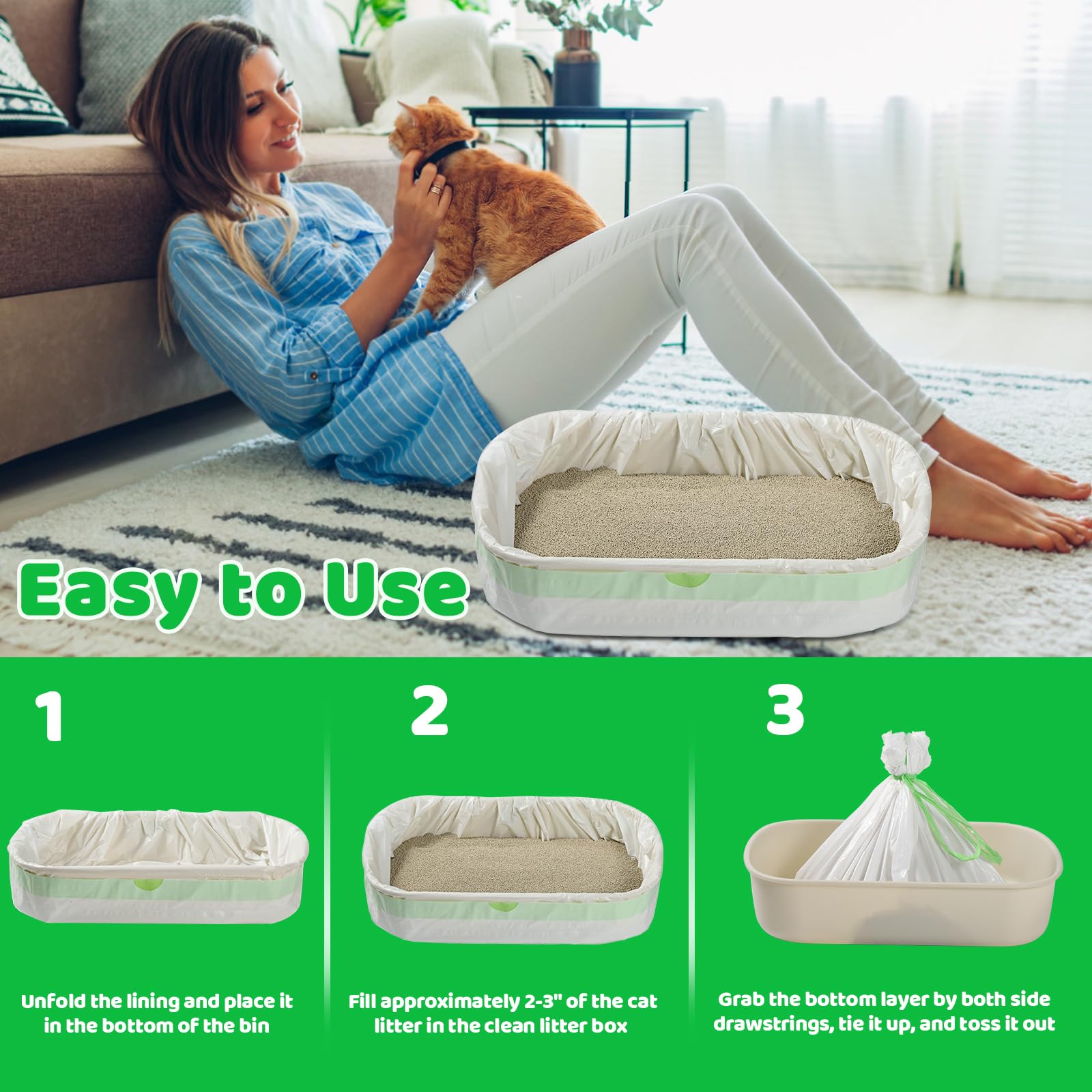 TXPEP 30 Count Giant Jumbo Cat Litter Box Liners - 45 x 18, Tear Resistant, Heavy Duty, Extra Large Disposable Pet Supplies