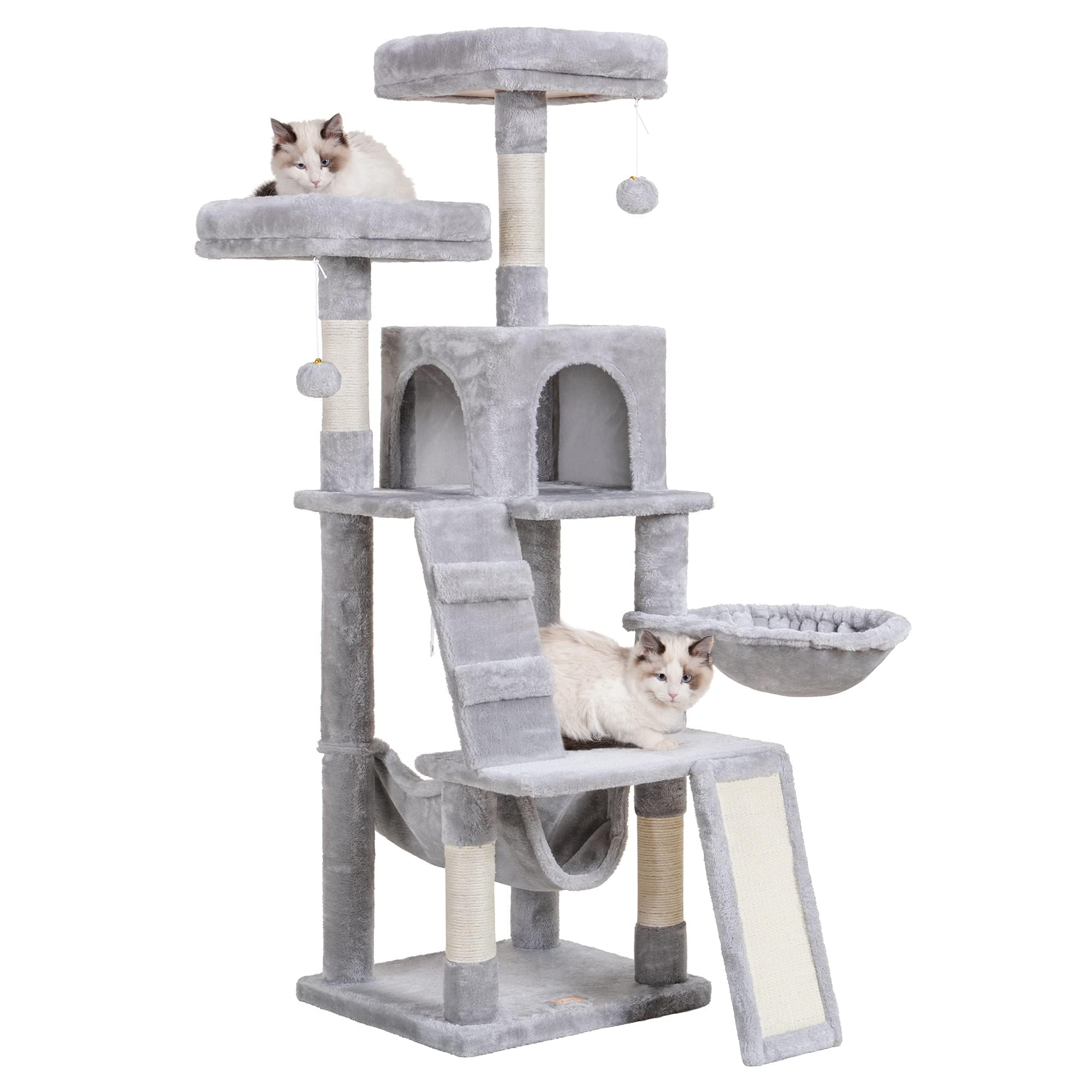 Heybly Cat Tree, Cat Tower For Indoor Cats,Multi-Level Cat Furniture Condo For Cats With Padded Plush Perch, Cozy Basket And Scratching Board Light Gray Hct014W