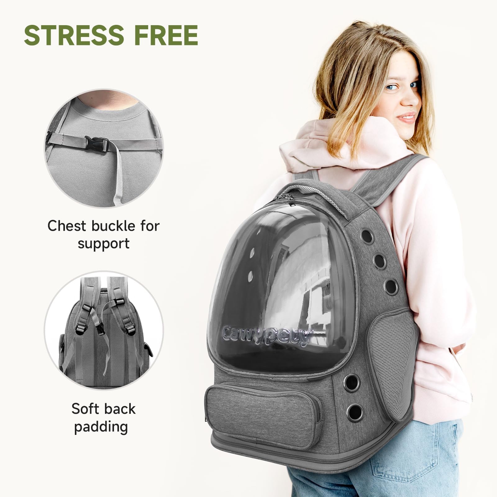 Cawypety Cat Backpack Carrier, Breathable Cat Carrier Large Space Bubble Pet Backpack For Kitty Small Dog Up To 12Lbs, Transpare