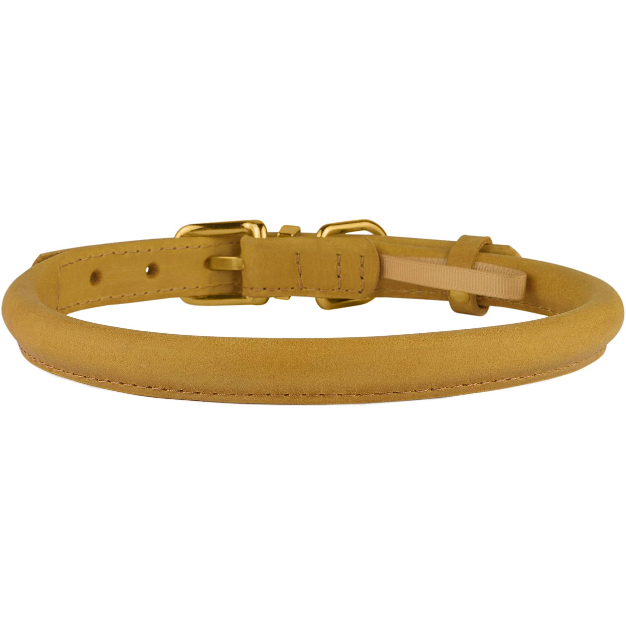 BRONZEDOG Rolled Leather Dog Collar with QR ID Tag Adjustable Soft Round Collars for Small Medium Large Dogs Puppy Cat (9 - 11 N