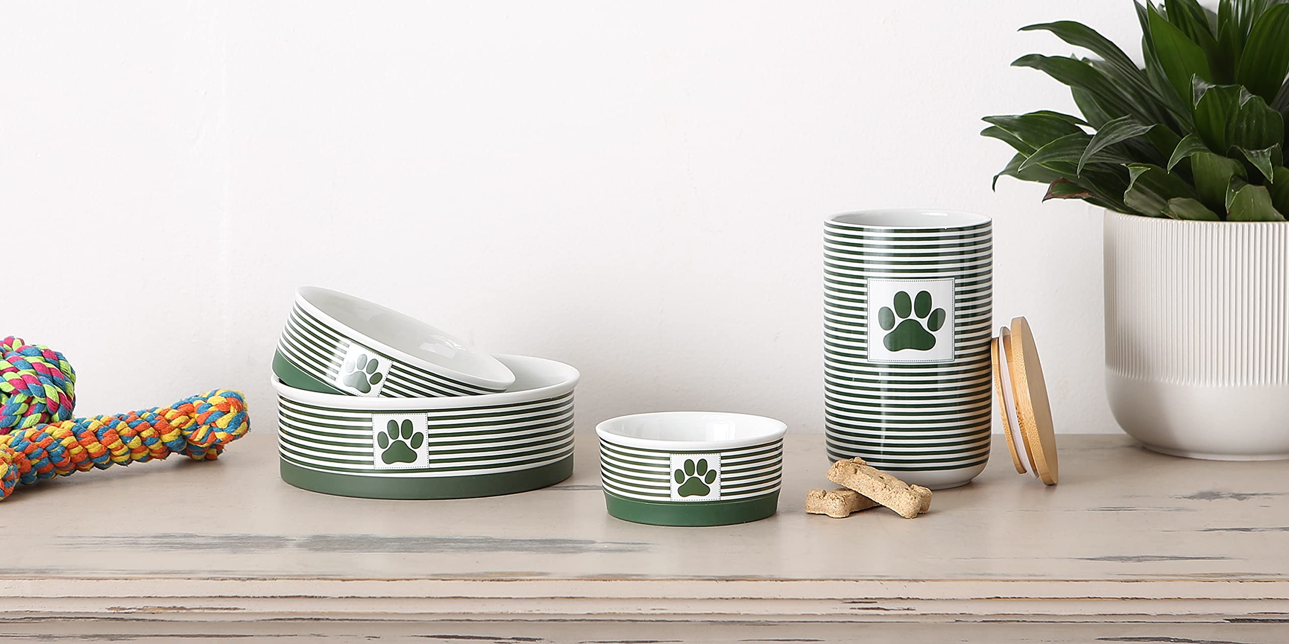Bone Dry Paw & Patch Ceramic Pet Collection, Large Set, 7.5x2.4, Hunter Green, 2 Piece,5742
