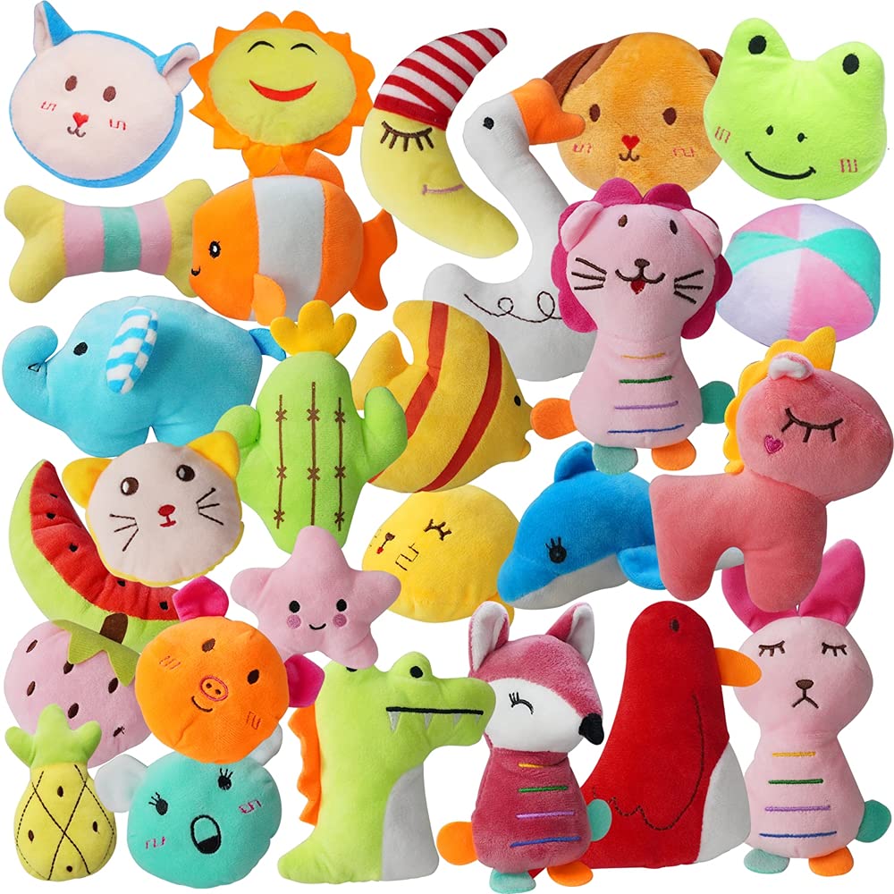 Yunkingdom 27 Pack Puppy Squeaky Toy,Different Designs Squeakers Pet Toys,Cute Bulk Plush Dog Toys,Small Dog