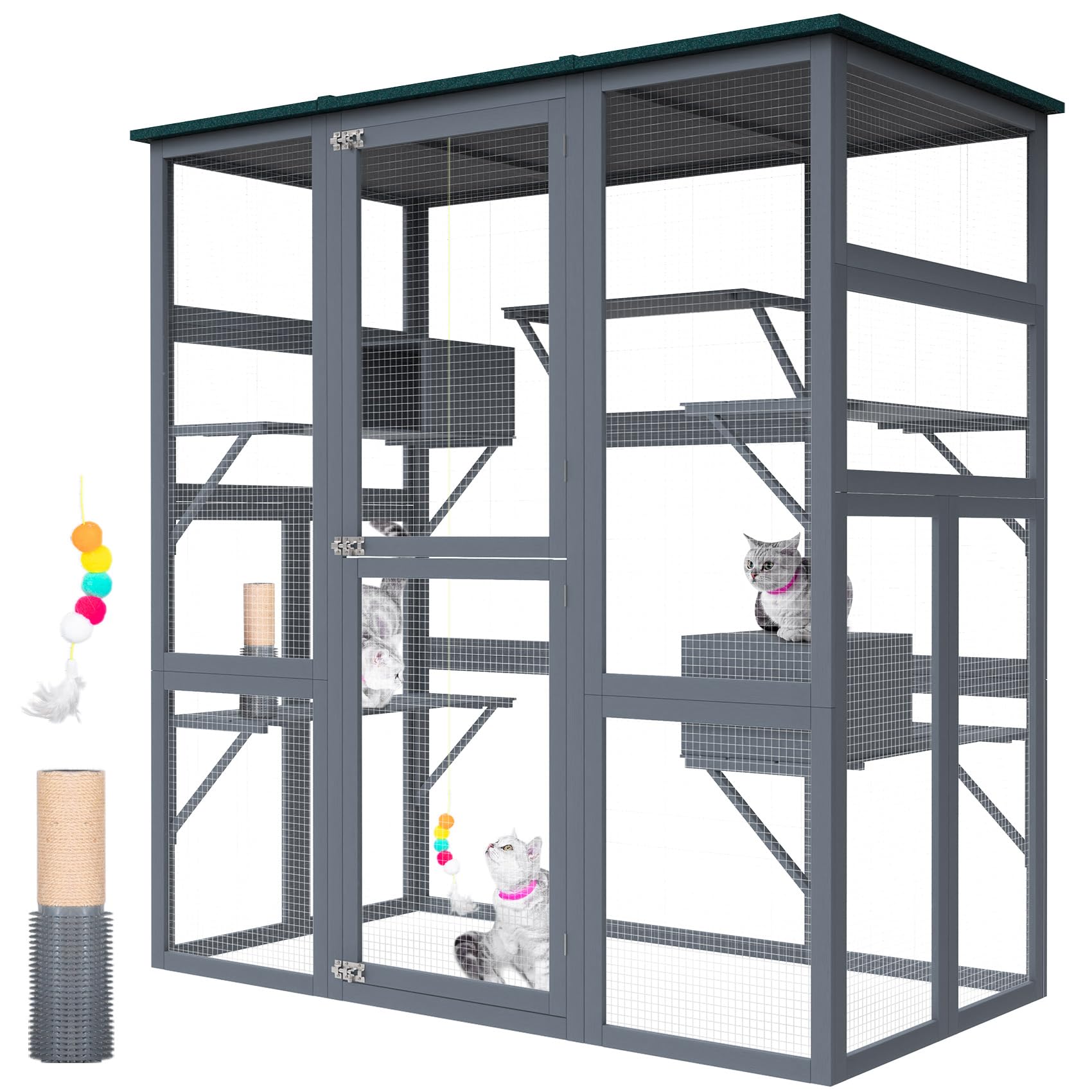 Catio Outdoor Cat Enclosure Large Walk in Cat Cage, Outdoor/Indoor Cat Catio for Multiple Cats with Waterproof Roof, 5 Platforms