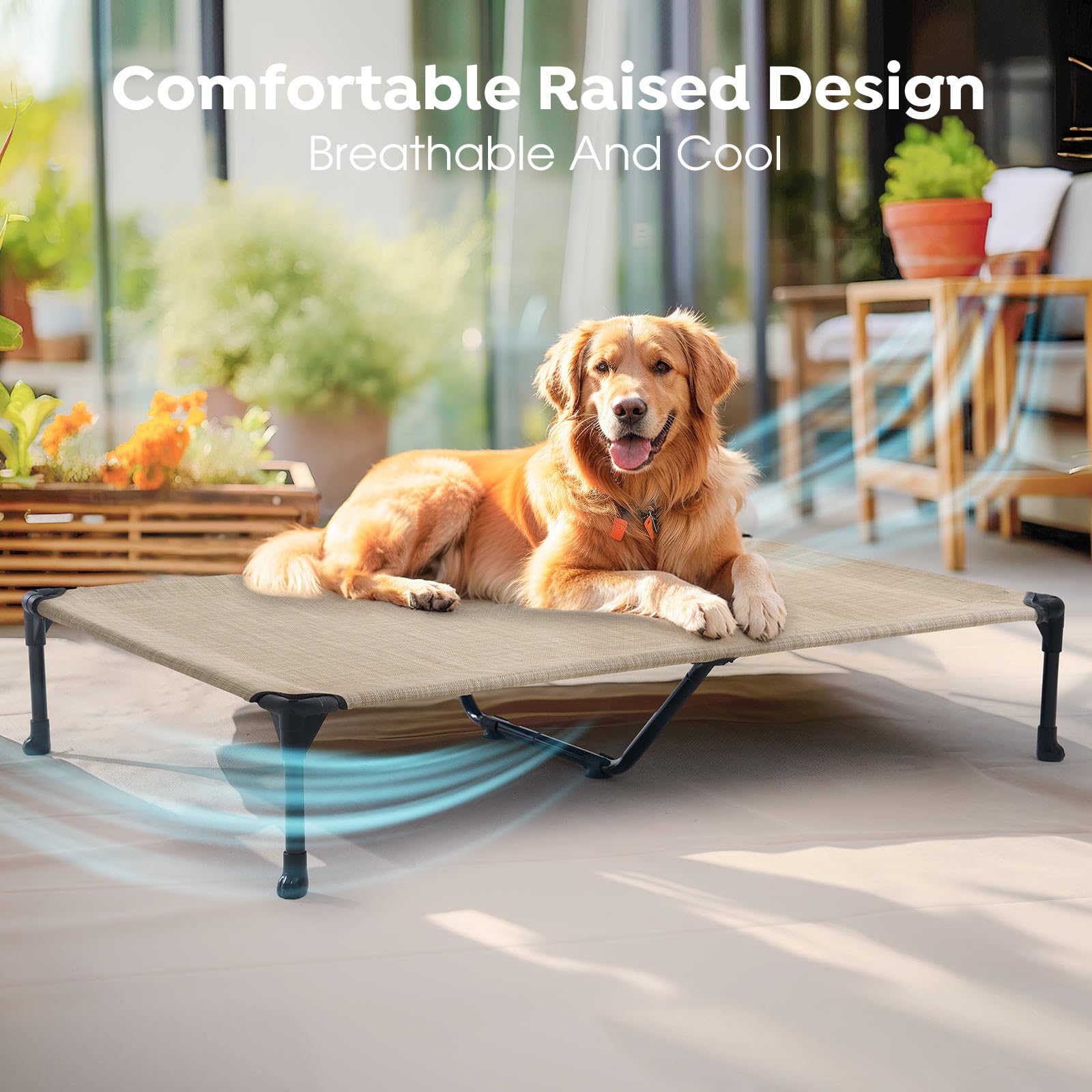 Veehoo Cooling Elevated Dog Bed, Portable Raised Pet Cot With Washable & Breathable Mesh, No-Slip Feet Durable Dog Cots Bed For Indoor & Outdoor Use, X Large, Cwc1803-Xl Beige Coffee