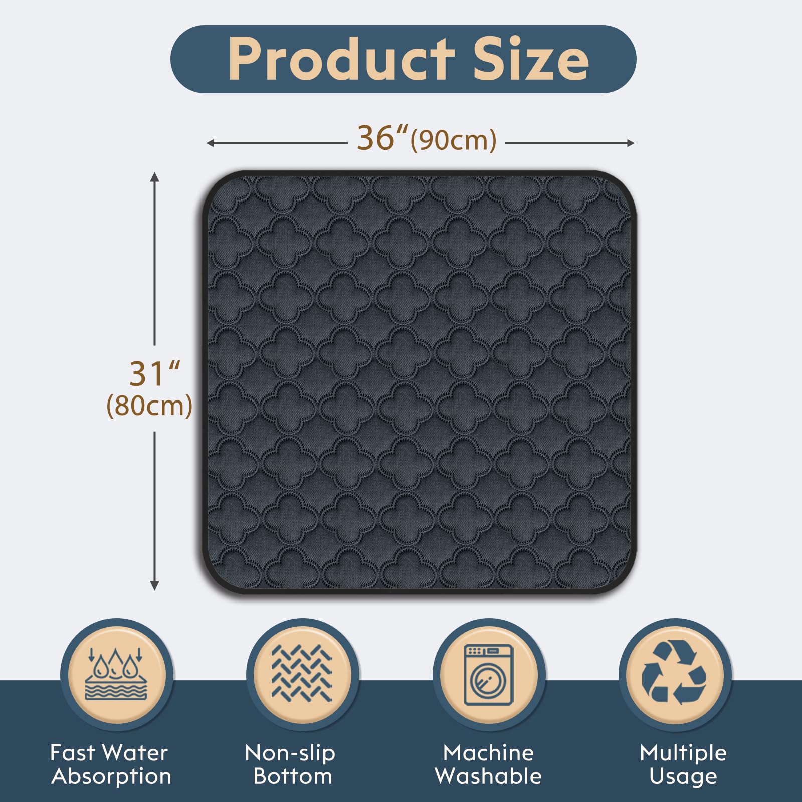 Funfurry Washable Puppy Pads - 2 Pack Reusable, Waterproof Training Pads, Guinea Pig Cage Liner With Non-Slip Backing (Dark Grey
