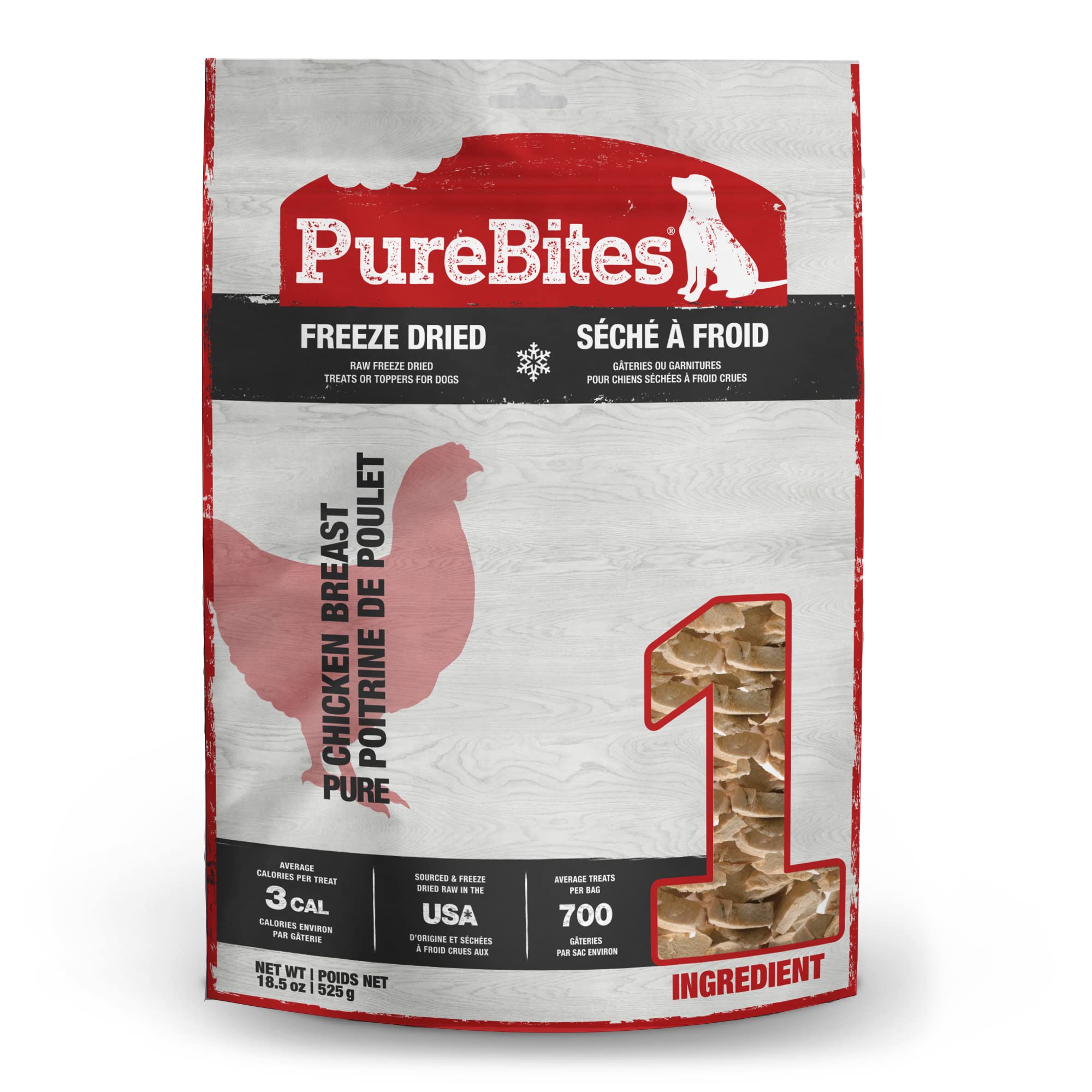 PureBites Chicken Freeze Dried Dog Treats, 1 Ingredient, Made in USA, 18.5oz (Packaging May Vary)