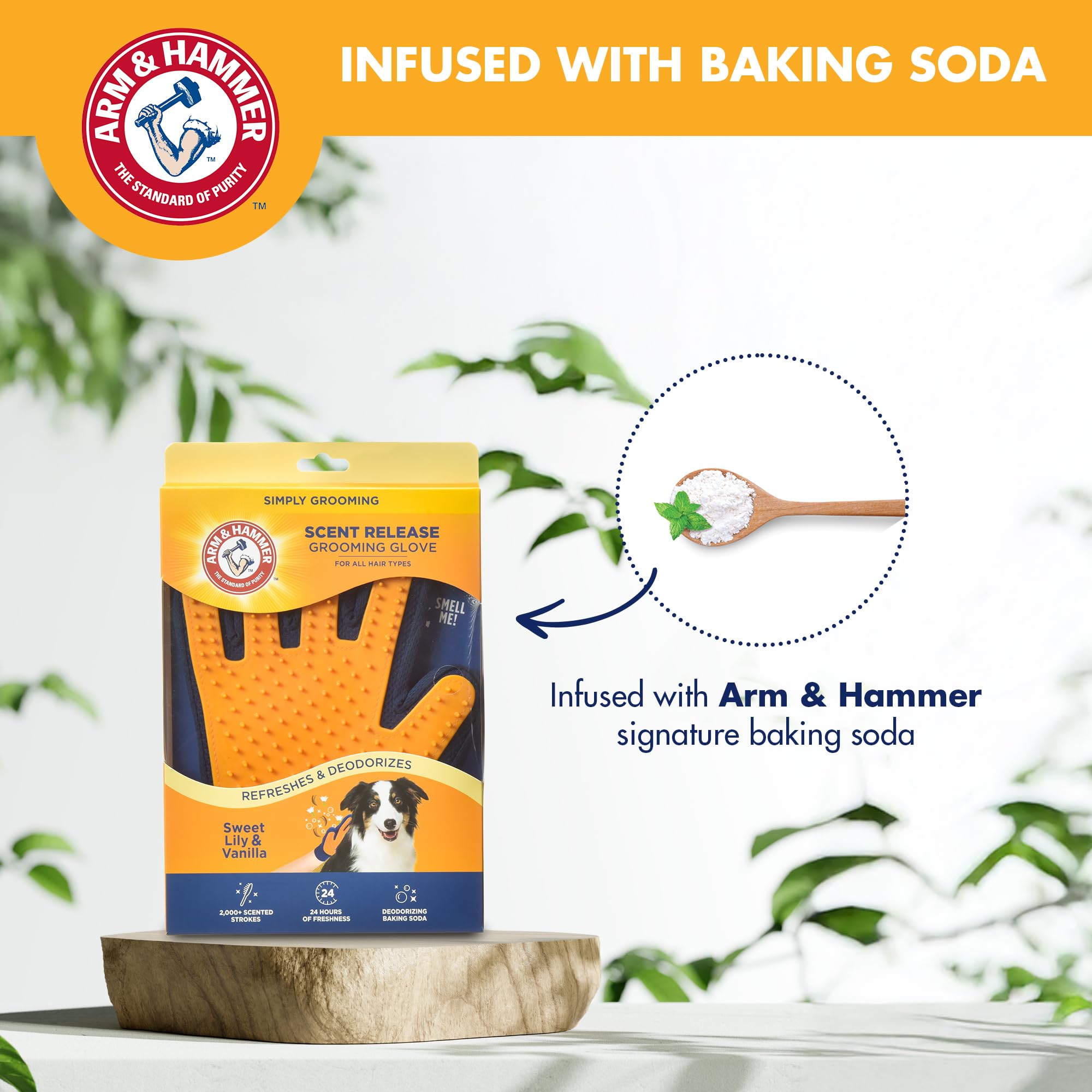 Arm & Hammer Deodorizing Dog Grooming Glove with Fragrance Transfer Technology - Scented Deshedding Dog Brush for Bathing, Pet H