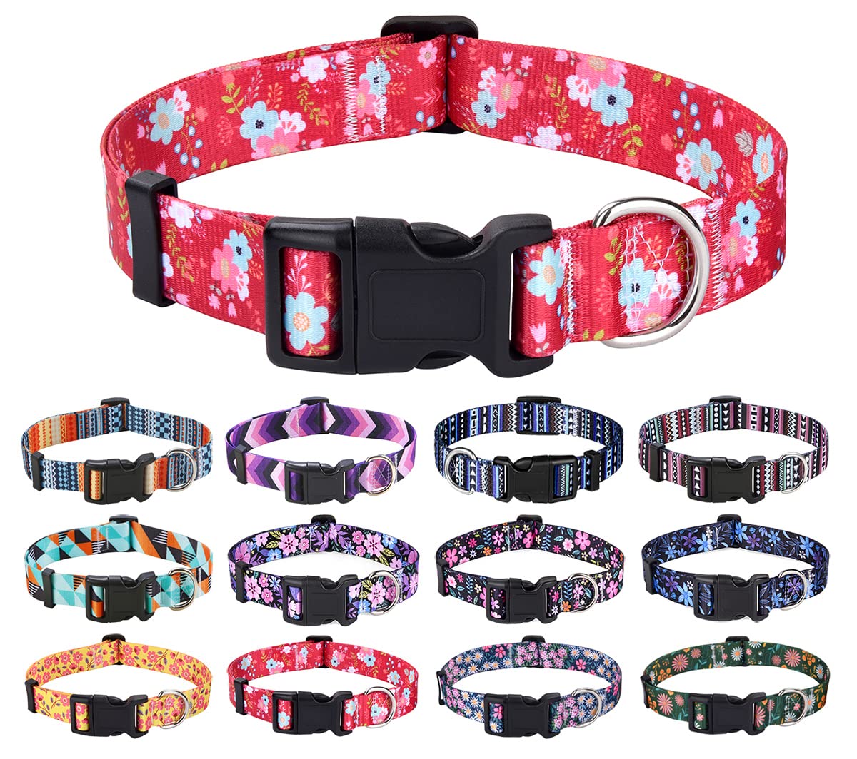 Mihqy Dog Collar With Bohemia Floral Tribal Geometric Patterns - Soft Ethnic Style Collar Adjustable For Small Medium Large Dogs(Red Flower,M)