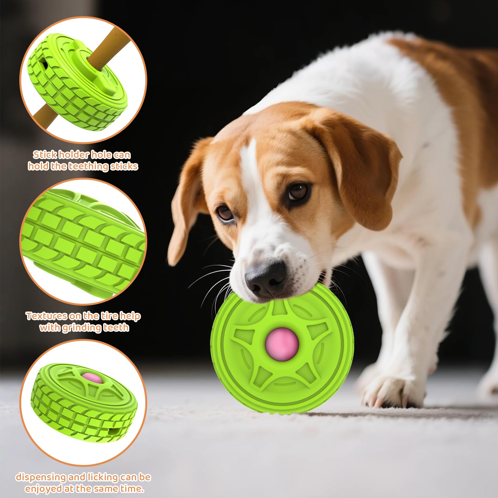 DFQ Interactive Dog Chew Toys,Durable Tire-Shape Puzzle with Treat Enrichment and Food Stick Holder for Aggressive Chewers,Licka