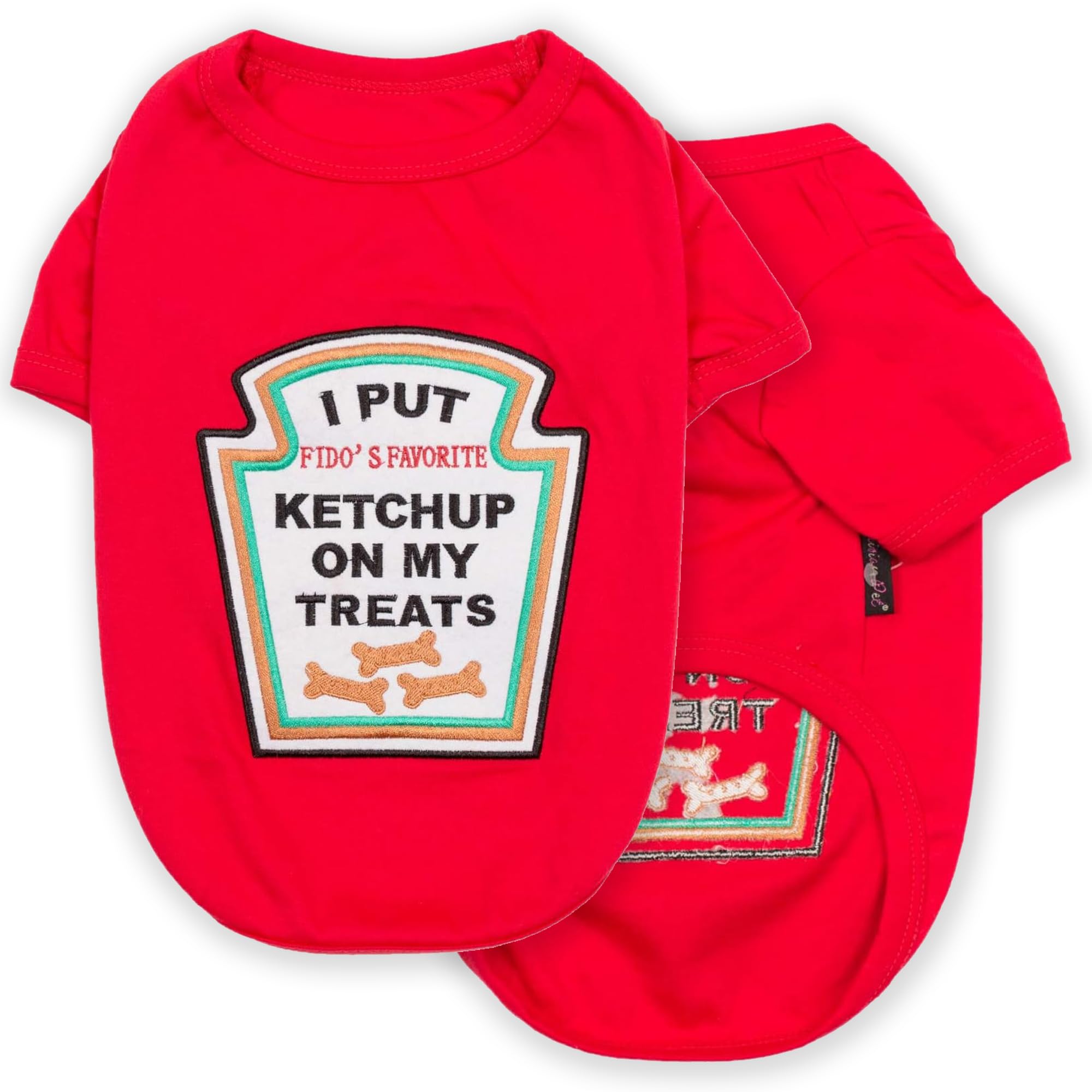 Parisian Pet Dog Shirt  Embroidered  I Put Ketchup on My Treats   100% Cotton and Polyester Pet Clothes  Sleeved Dog Costume 