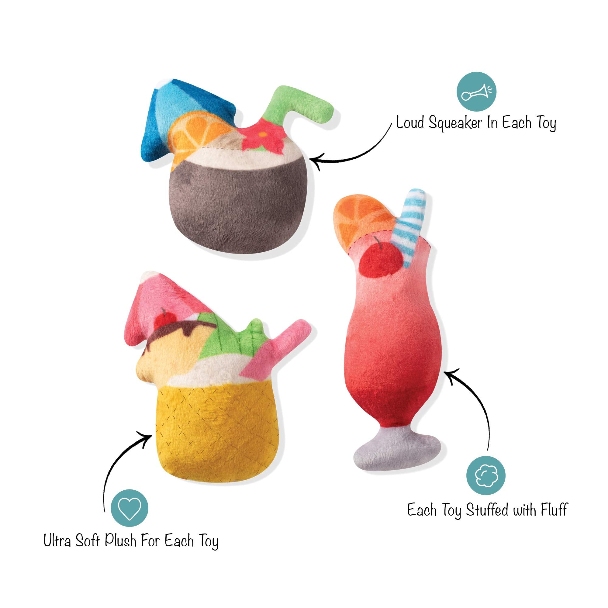 FRINGE STUDIO Pet Toy, Small Dog Toy Set, Tropical Drinks, 3 Pieces (289413)