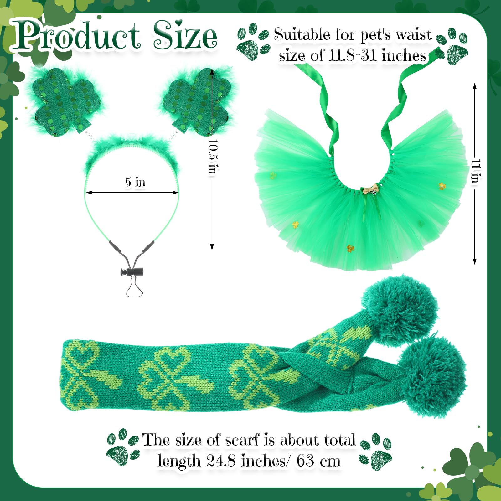Siltriangle 3 Pcs St Patrick'S Day Dog Costume Set Including Sequins Shamrock Headband St. Patrick'S Day Dog Tutu Dress Cute Pet
