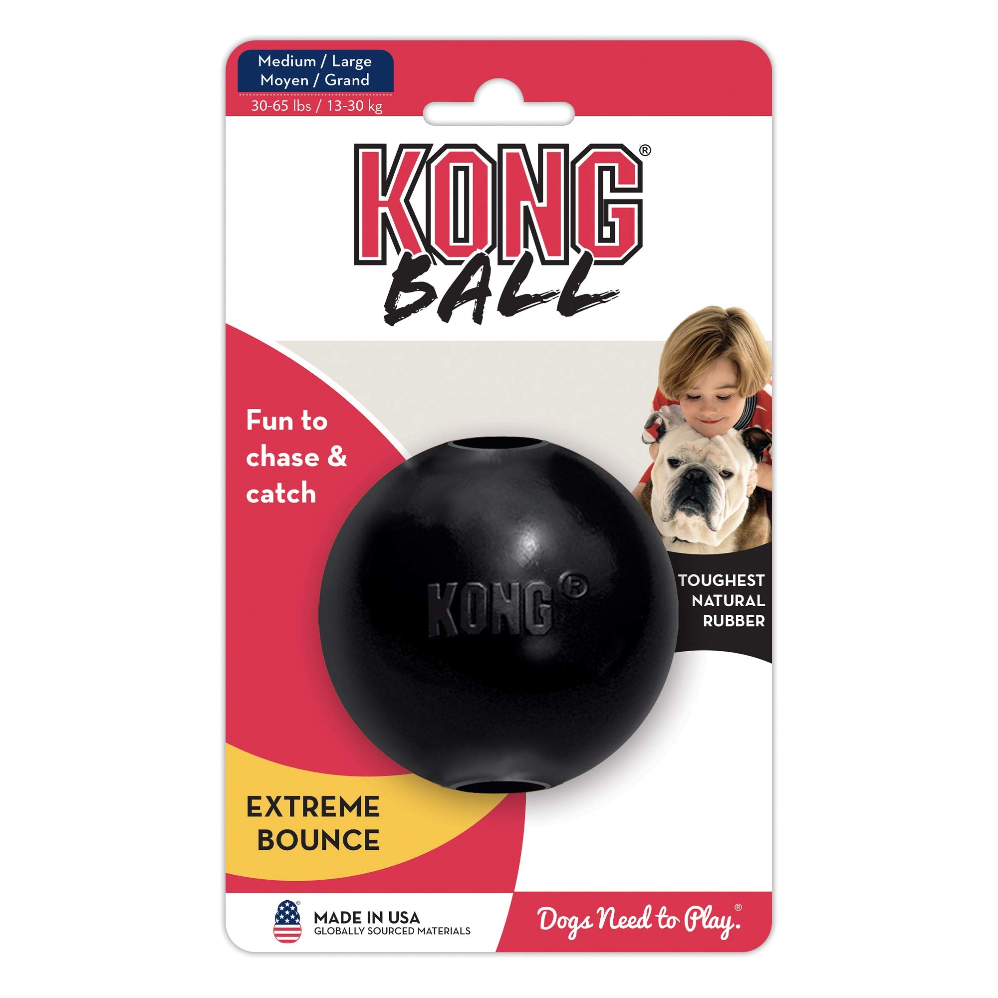 KONG Extreme Ball with Hole - Dog Fetch Toy - Durable Dog Ball Toy for Training, Interactive Playtime & More - Natural KONG Extr