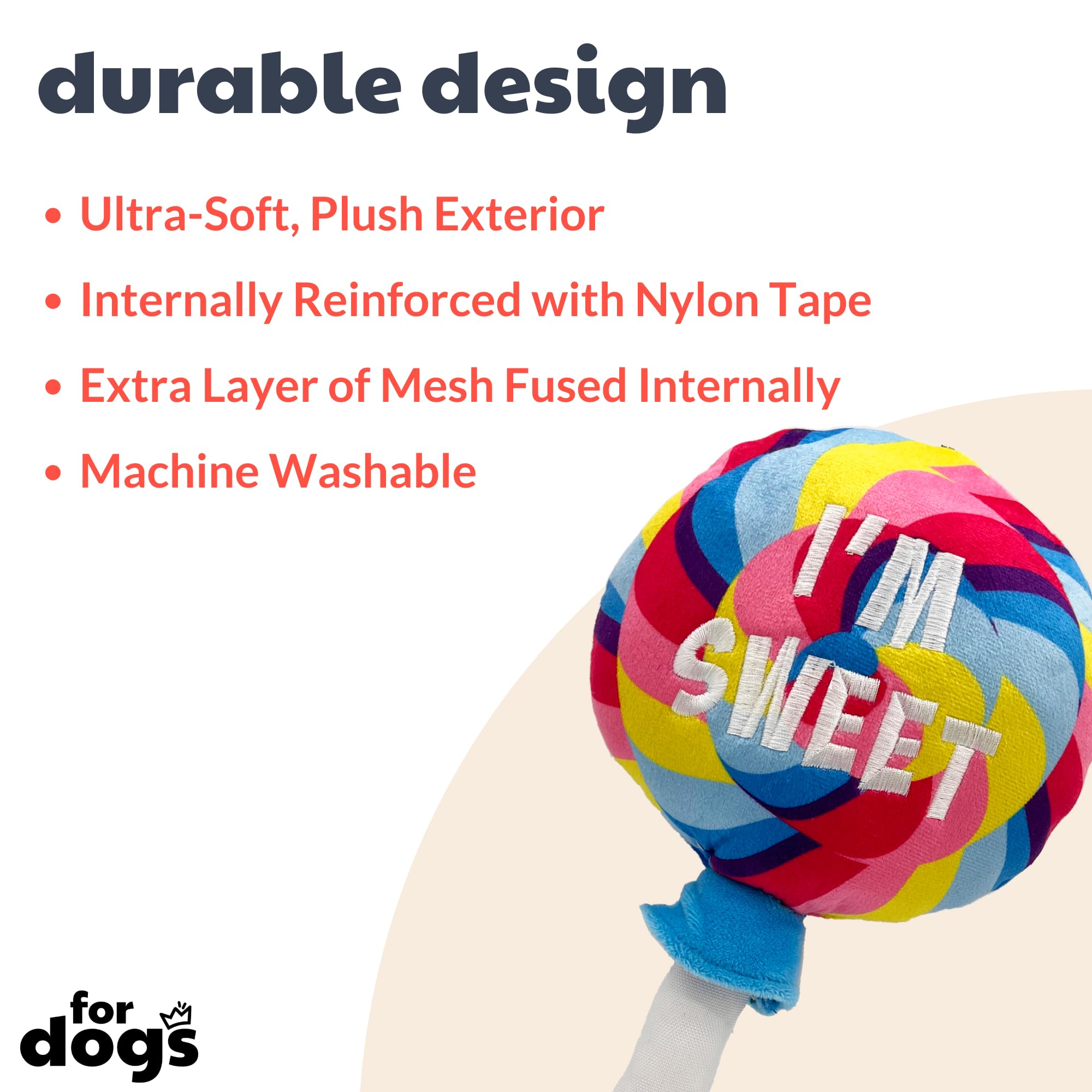 Huxley & Kent For Dogs - I'M Sweet Lollipop (Large) - Easter Spring - Power Plush Funny Dog Toy With Squeaker - Fun, Durable, An