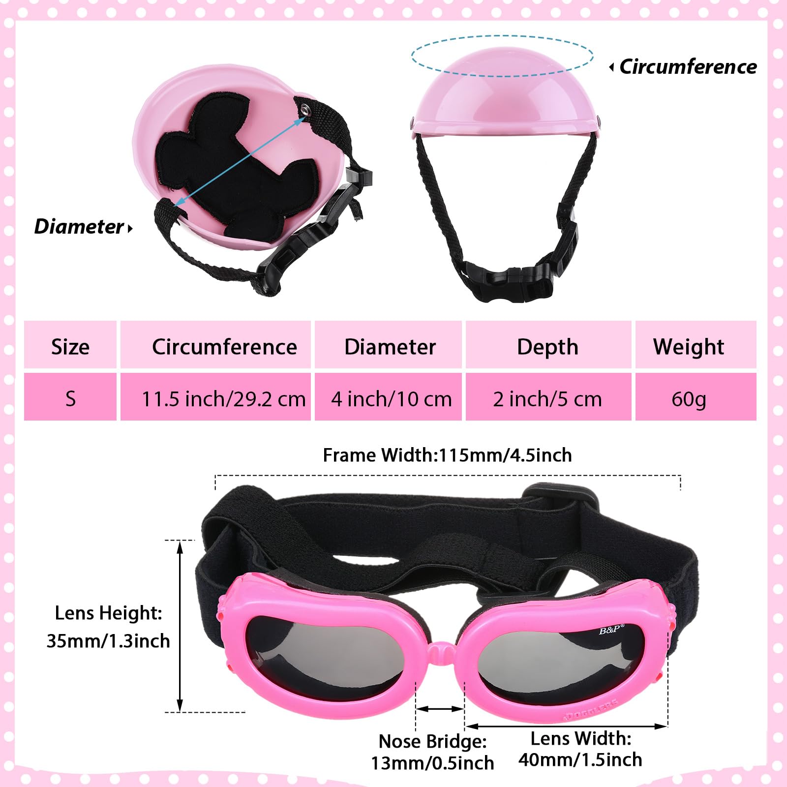 Small Dog Helmet Goggles Uv Protection Doggy Sunglasses Pet Dog Glasses Motorcycle Hard Safety Hat With Adjustable Belt Windproof Snowproof Eye Head Protection For Puppy Riding, S Size (Pink)