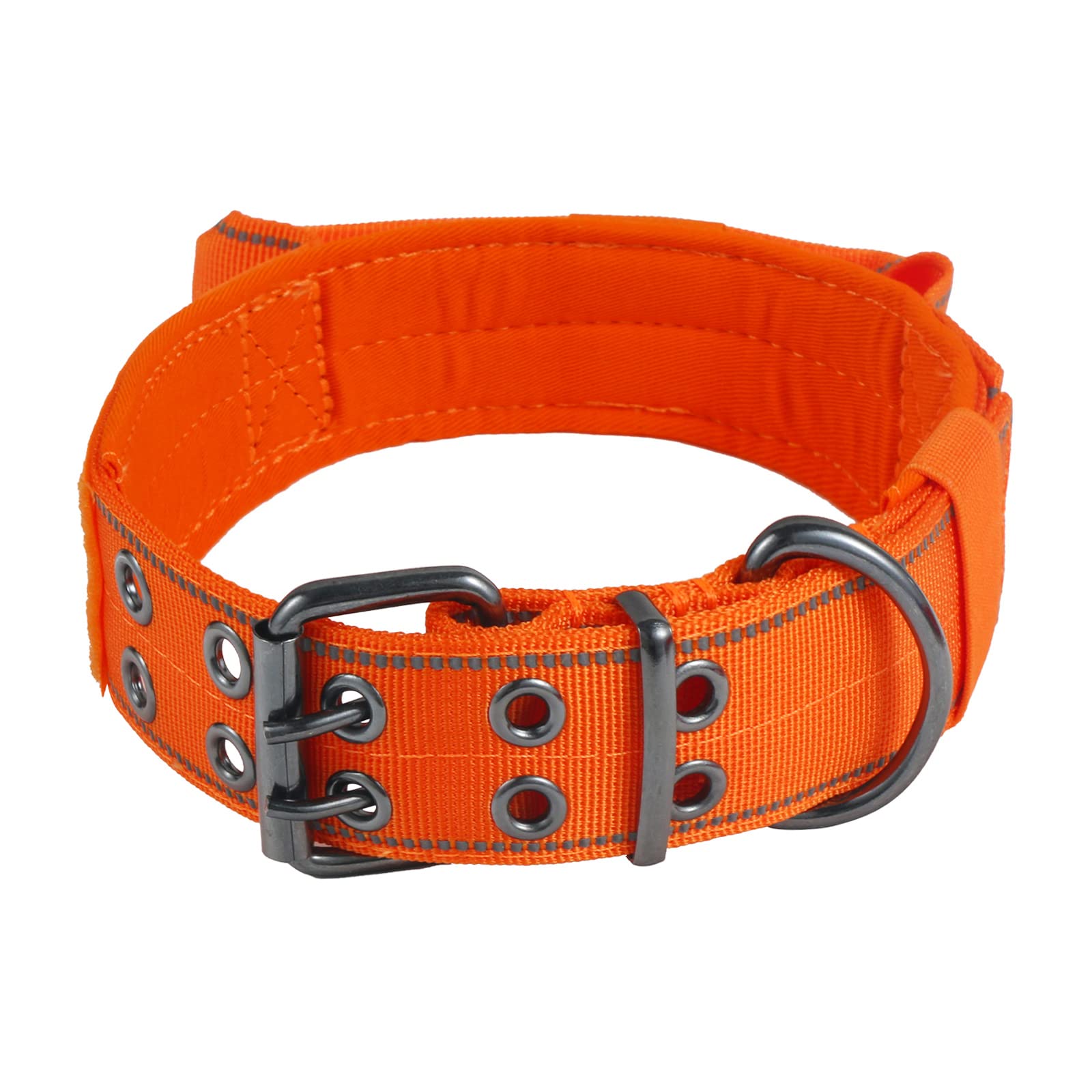 Yunleparks Reflective Dog Collar Heavy Duty Tactical With Control Handle And Metal Buckle For Dog Training(Medium, Orange)