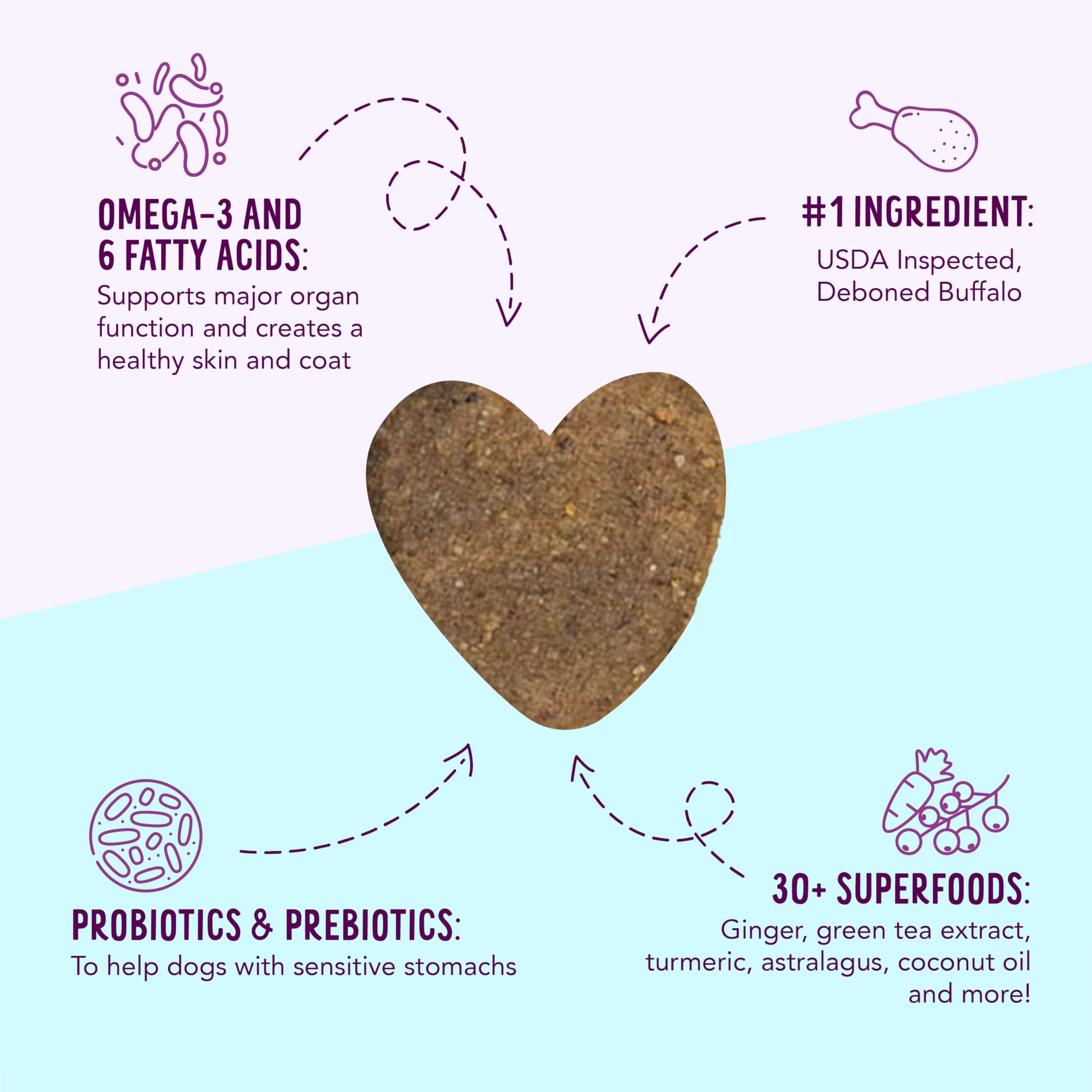 Health Extension Heart-Shaped Crunchy Biscuits, 12oz (340g) - Buffalo Recipe, GMO-Free Dog Training Treats for Small Breeds, Add