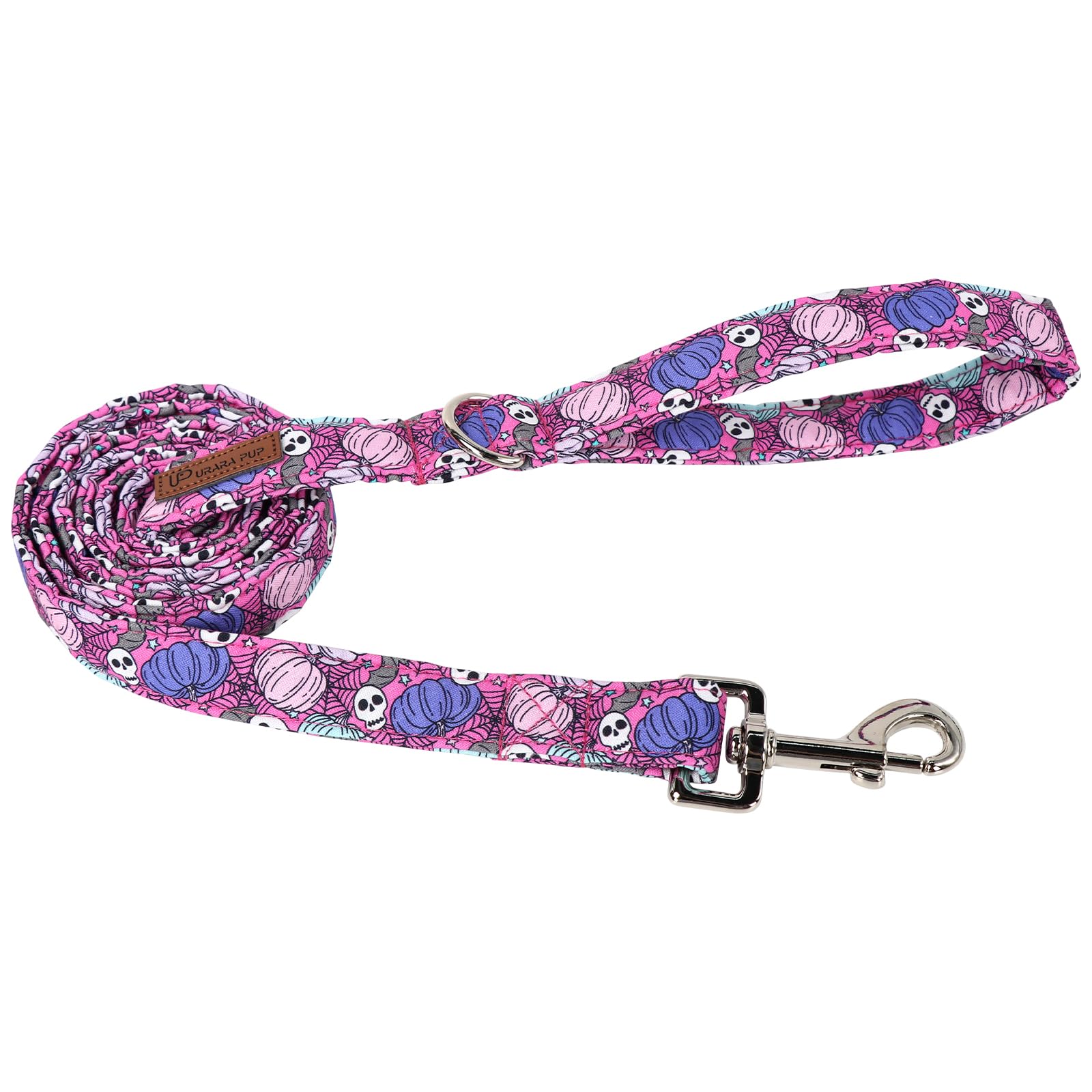 Up Urara Pup Dog Leash & Collar Set, Sturdy Durable Cotton, Pumpkin Pattern, Small To Large Dogs