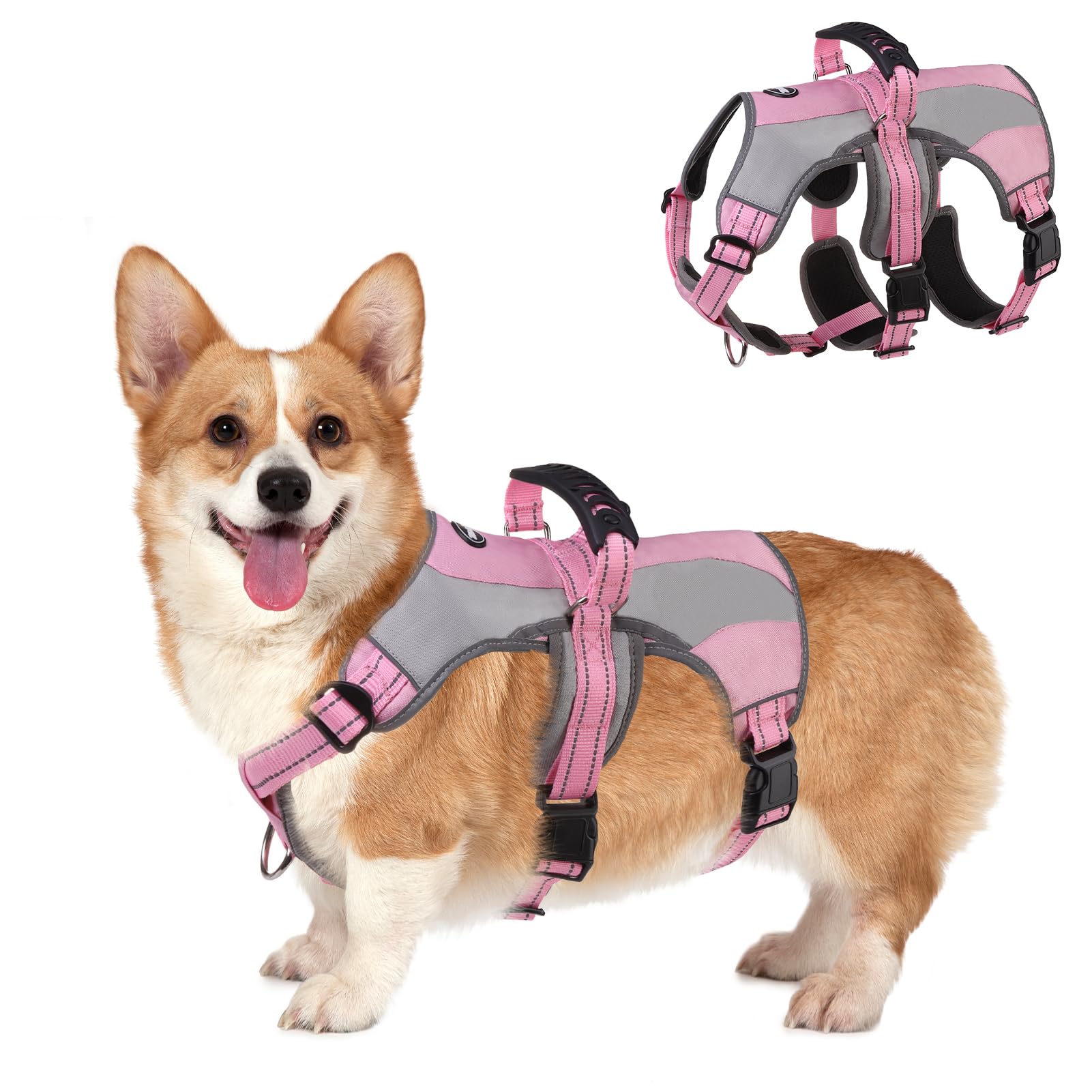 Mihachi Dog Harness For Medium Dogs, Escape Proof No Pull Service Vest With Reflective Strips And Control Handle, Adjustable And
