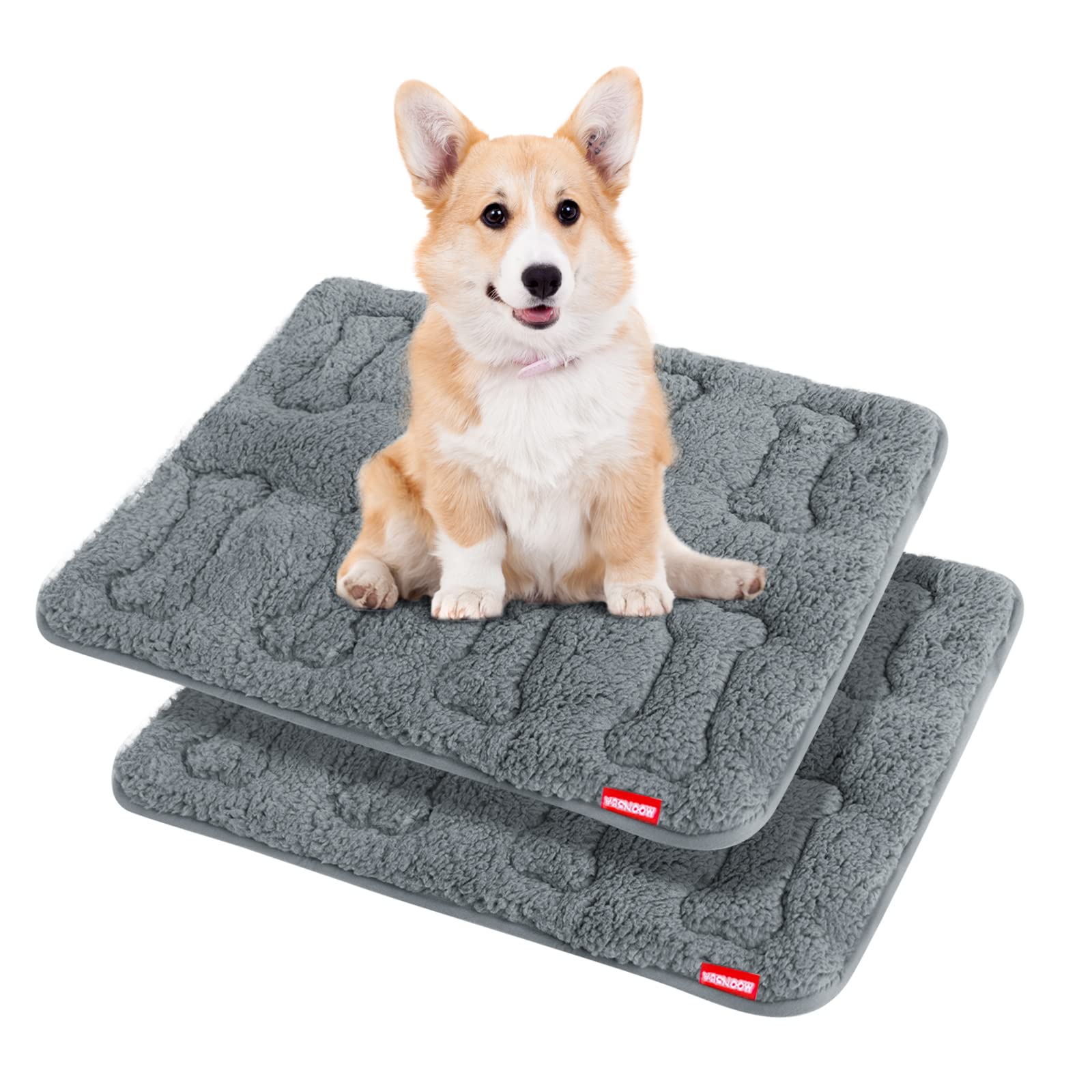 Dog Bed Crate Mat(24 X 18) 2 Pack, Soft Plush Dog Bed Pad Machine Washable Crate Pad, Grey