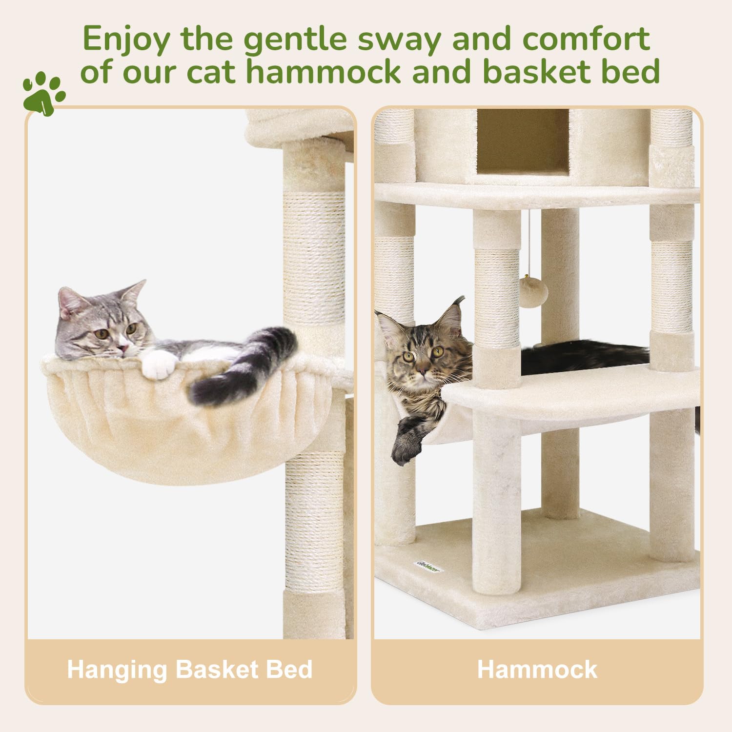 Globlazer C51 Corner Cat Tree For Large Cats, 51In Curved Series Modern Cat Tower For Indoor Cats With Hammock, 7 Sisal Scratchi